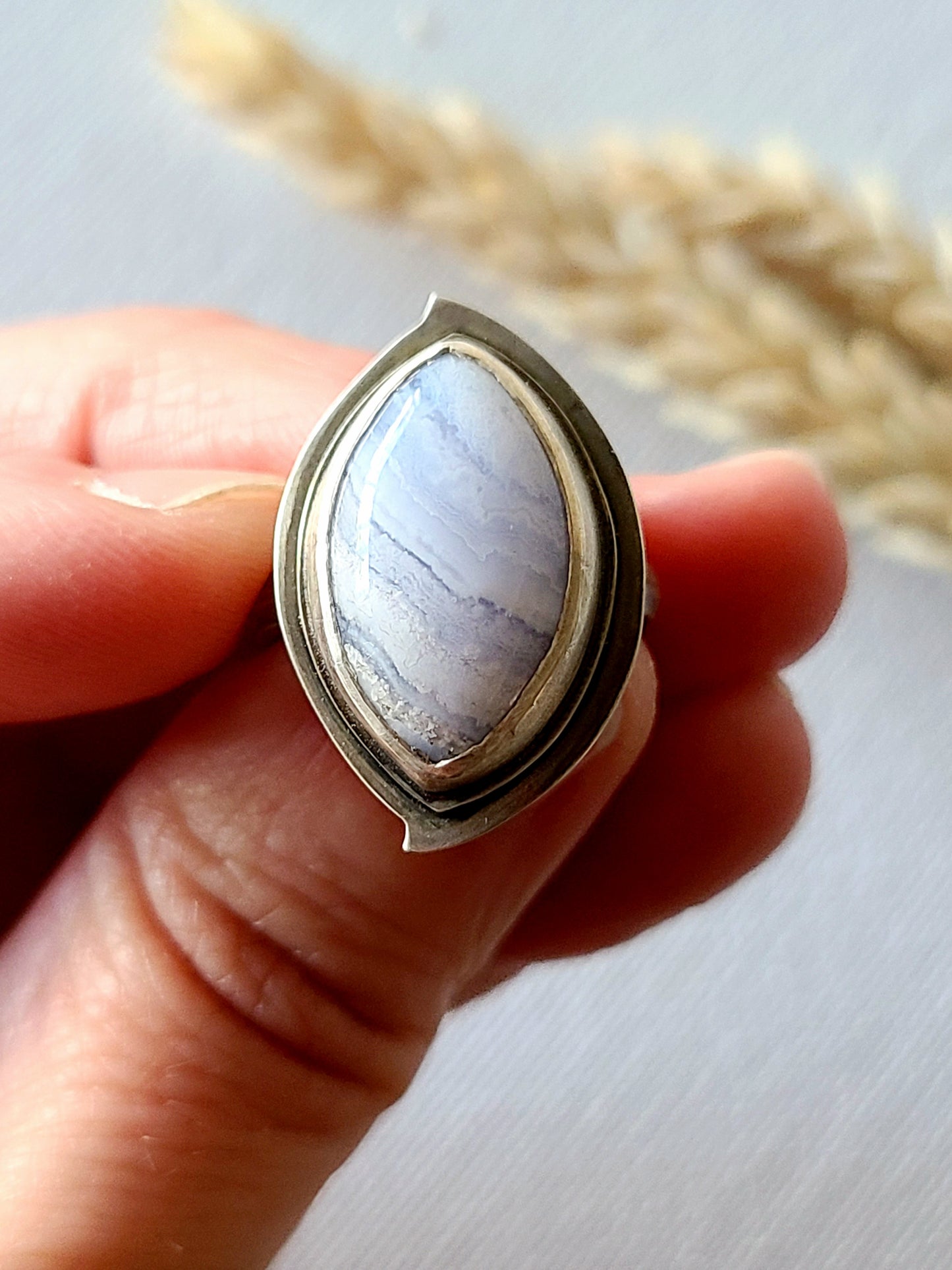 Blue Mist: Marquise Agate Ring-Choose your size