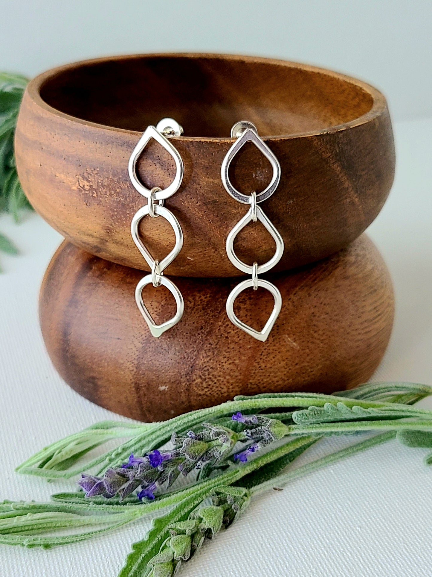 Leaf Earrings with 3 drops-sterling silver