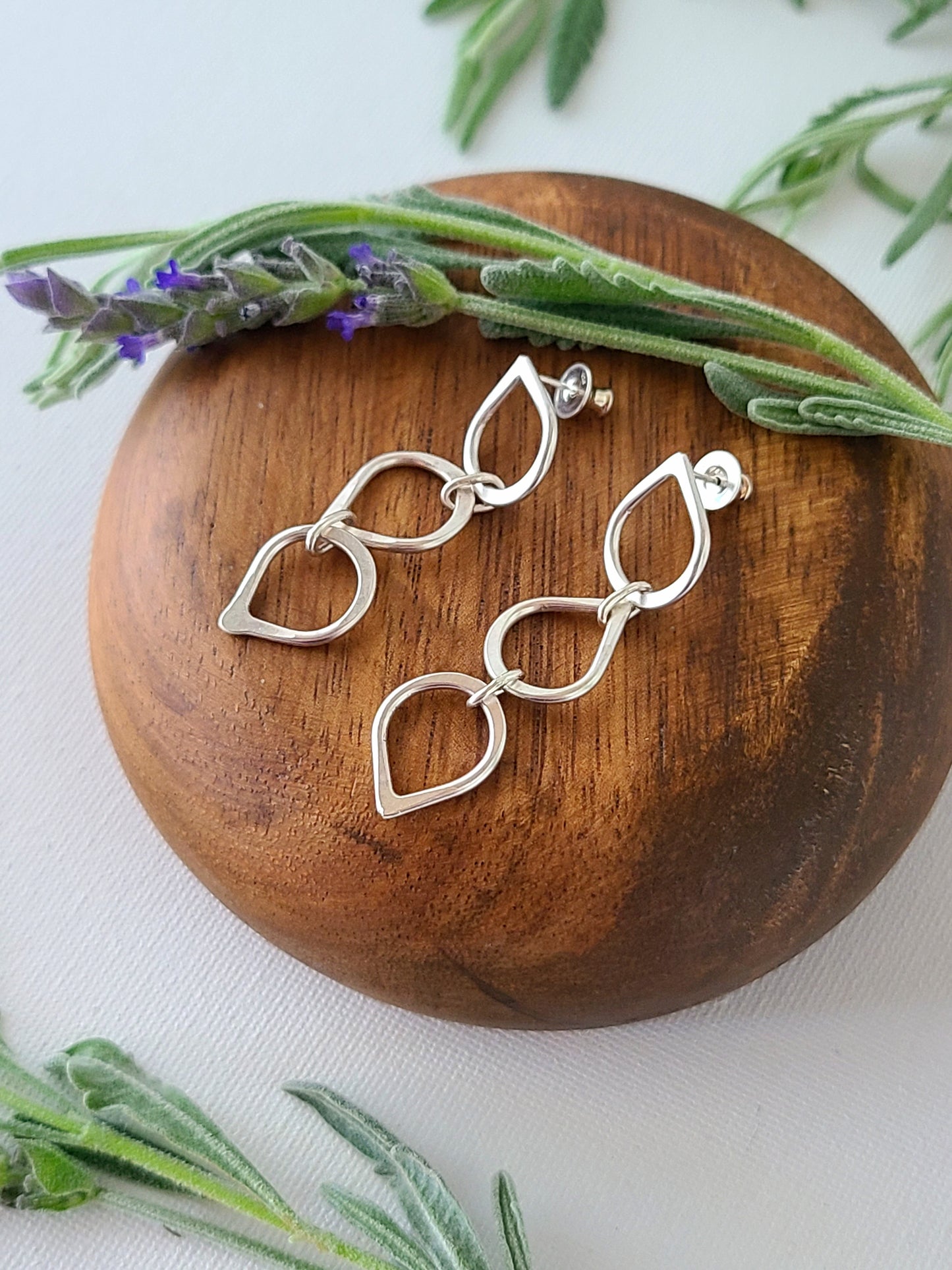 Leaf Earrings with 3 drops-sterling silver