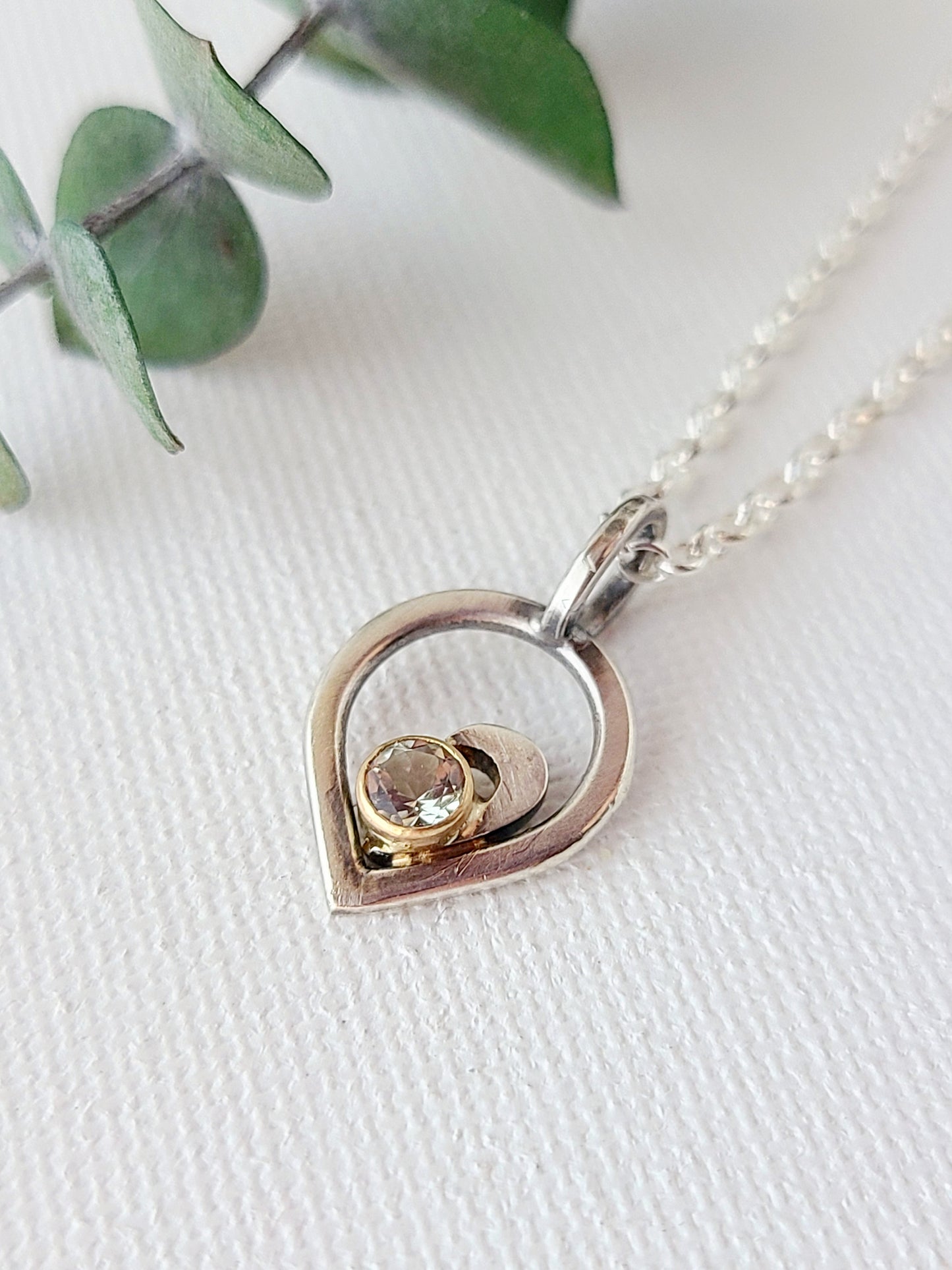 Wave pendant with Green Amethyst-SS/14k