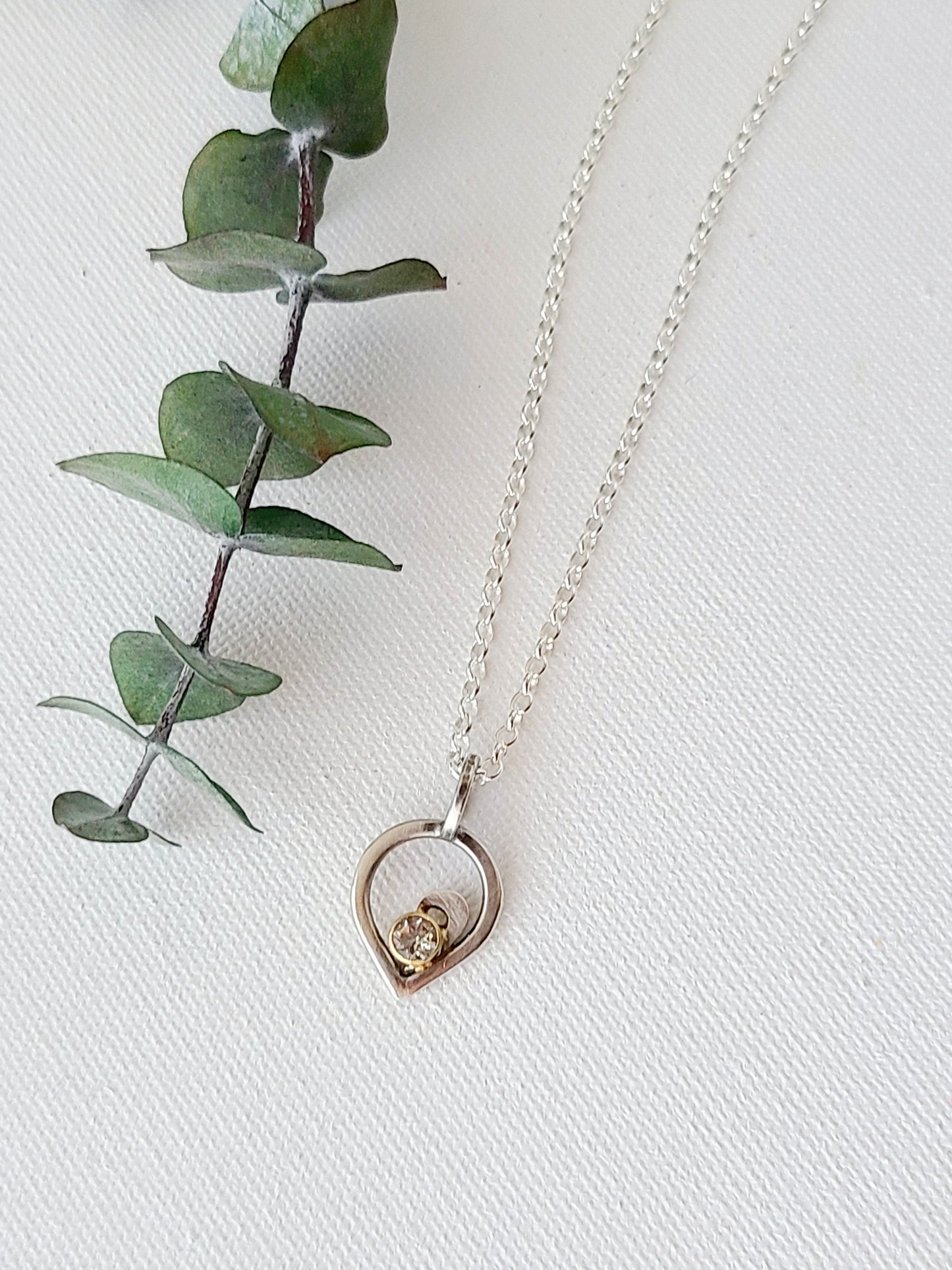 Wave pendant with Green Amethyst-SS/14k
