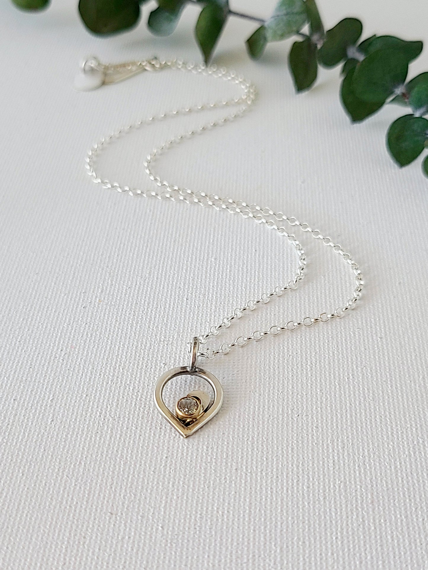 Wave pendant with Green Amethyst-SS/14k