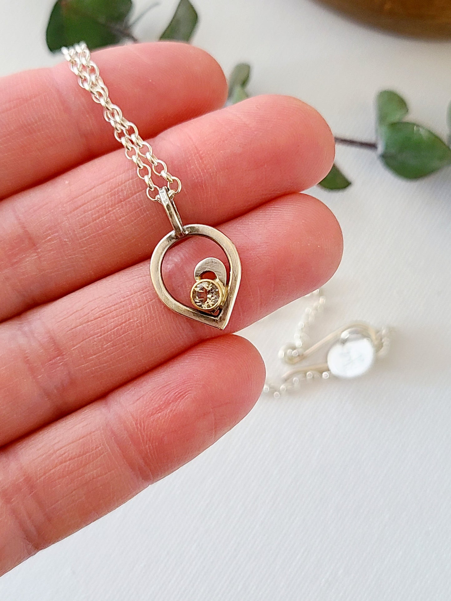 Wave pendant with Green Amethyst-SS/14k
