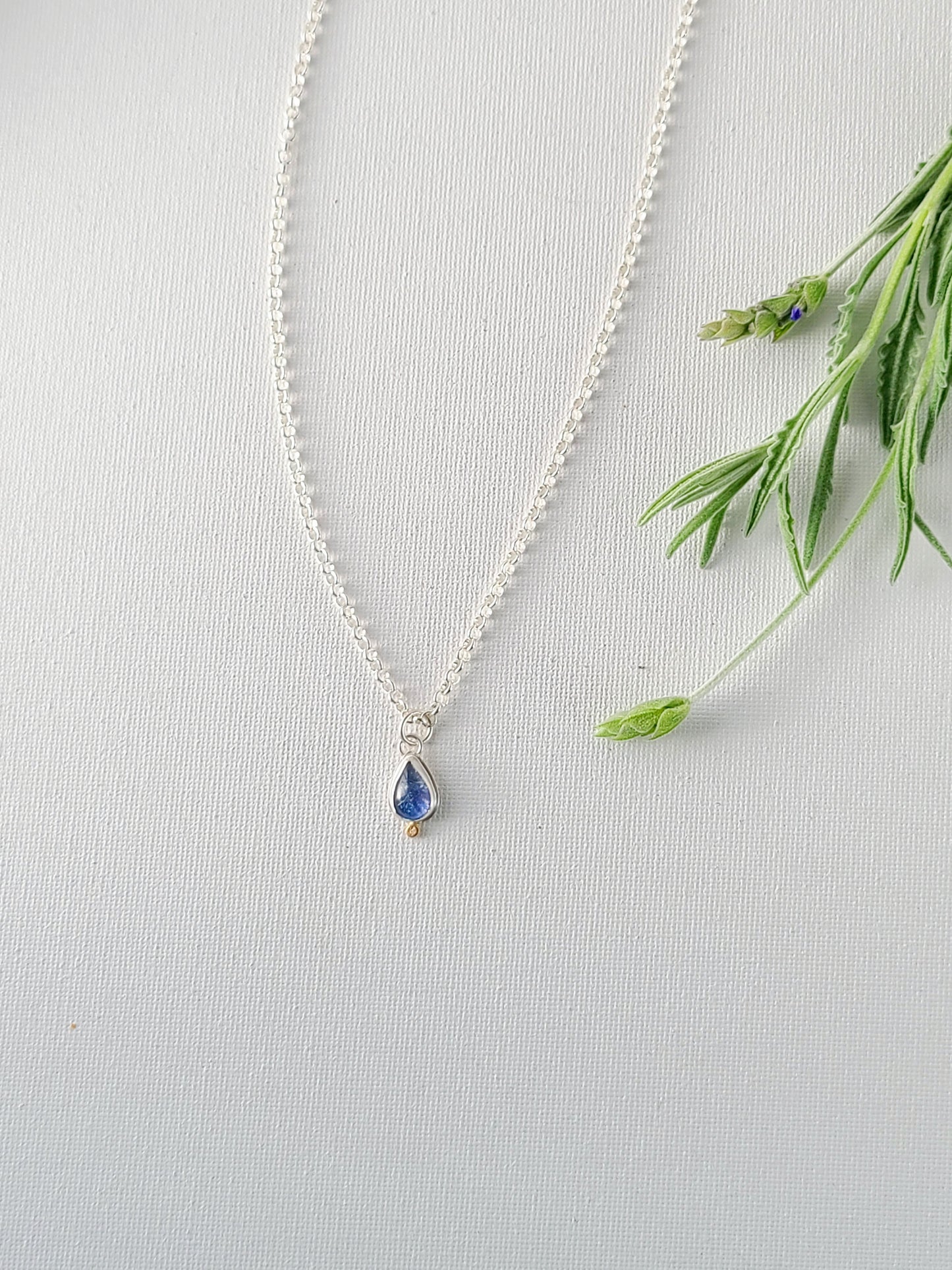 Tanzanite teardop necklace-ss/14k