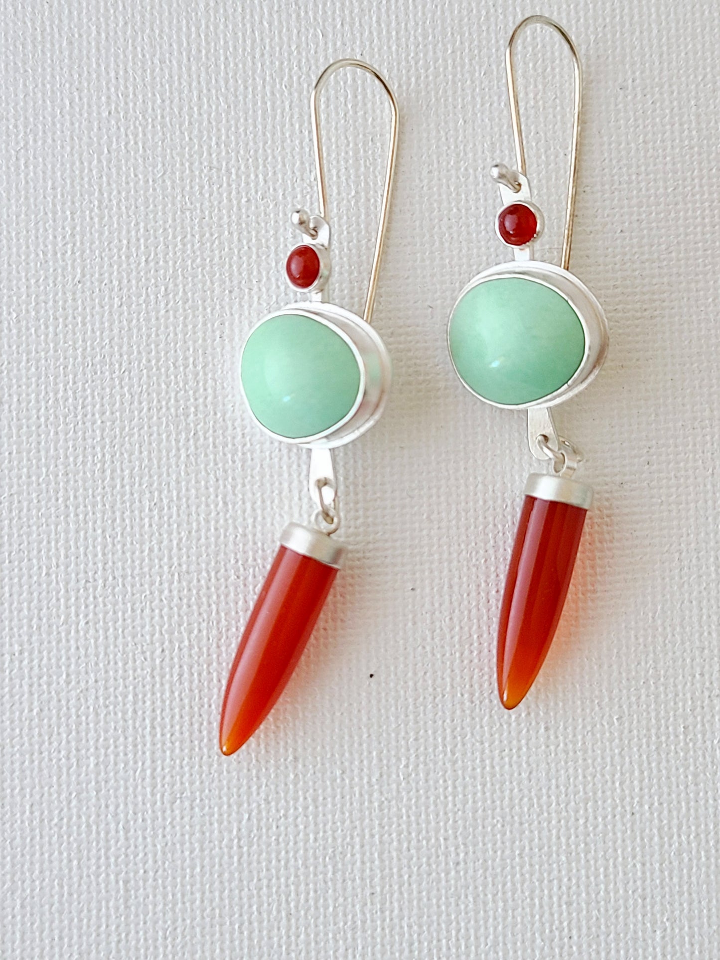 Dagger Earrings with Carnelian and Variscite-light green