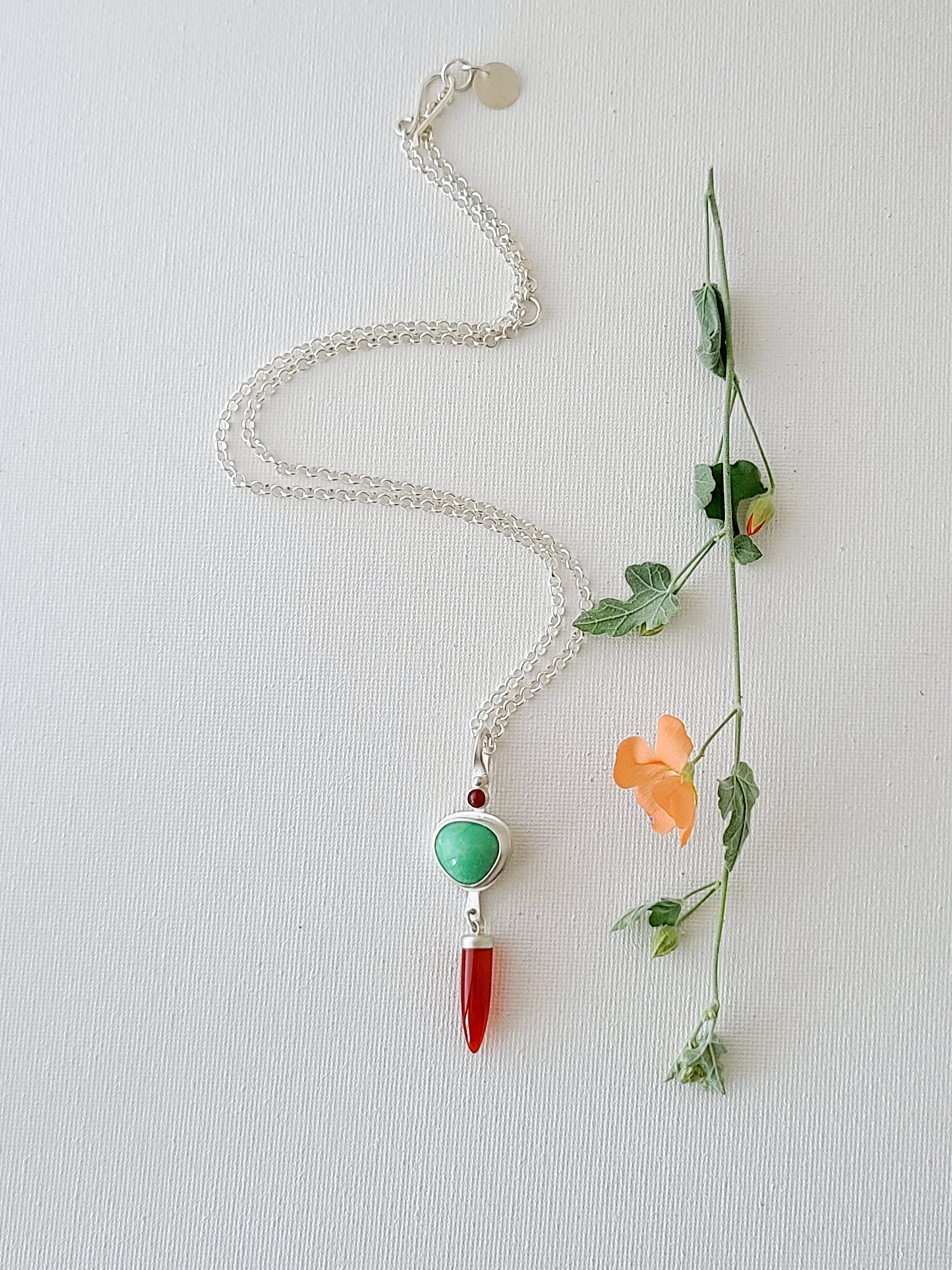 Dagger Necklace with Carnelian and Variscite-mint green