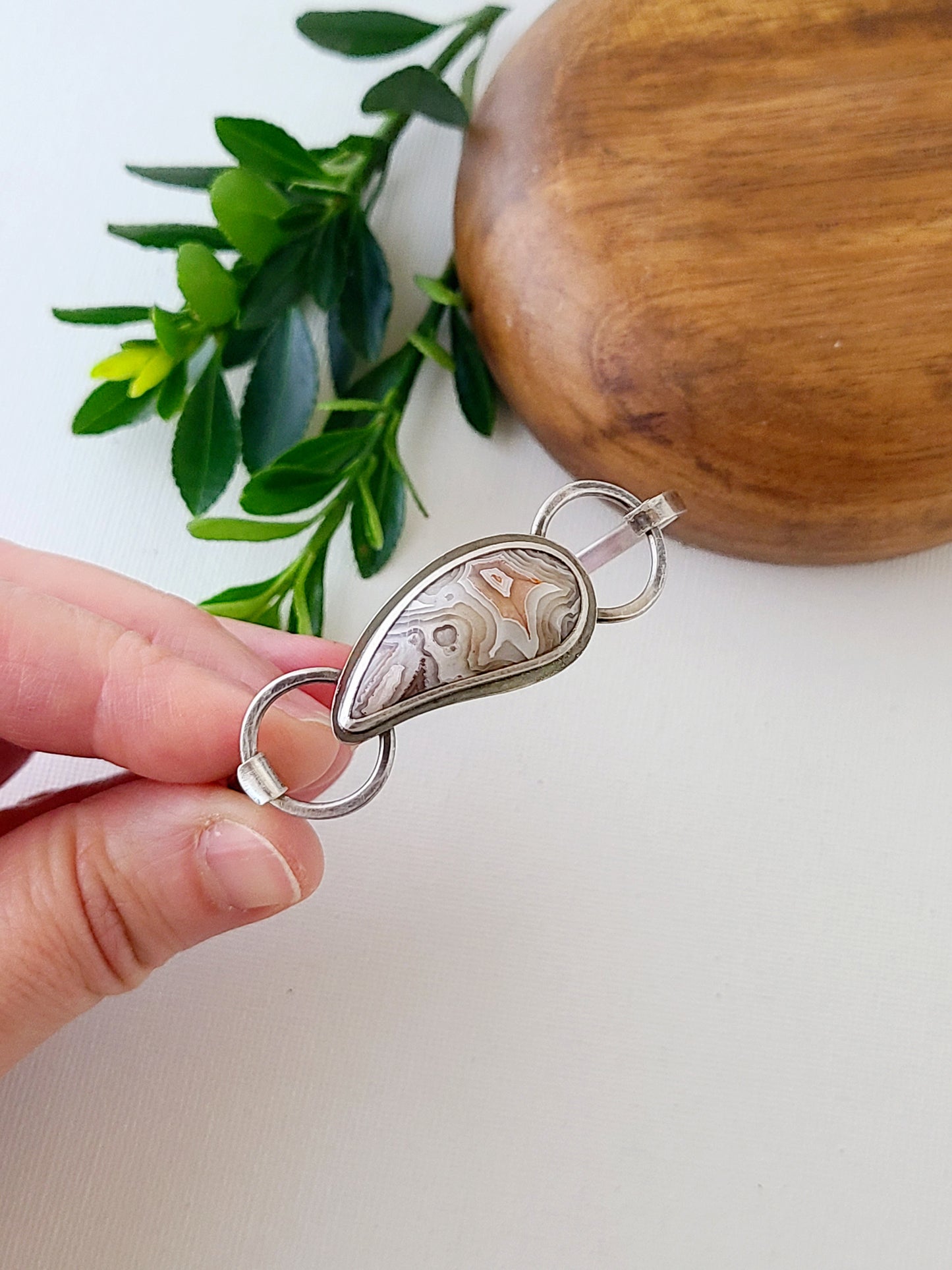 Laguna Lace Agate and Sterling silver tension bracelet-talon shape