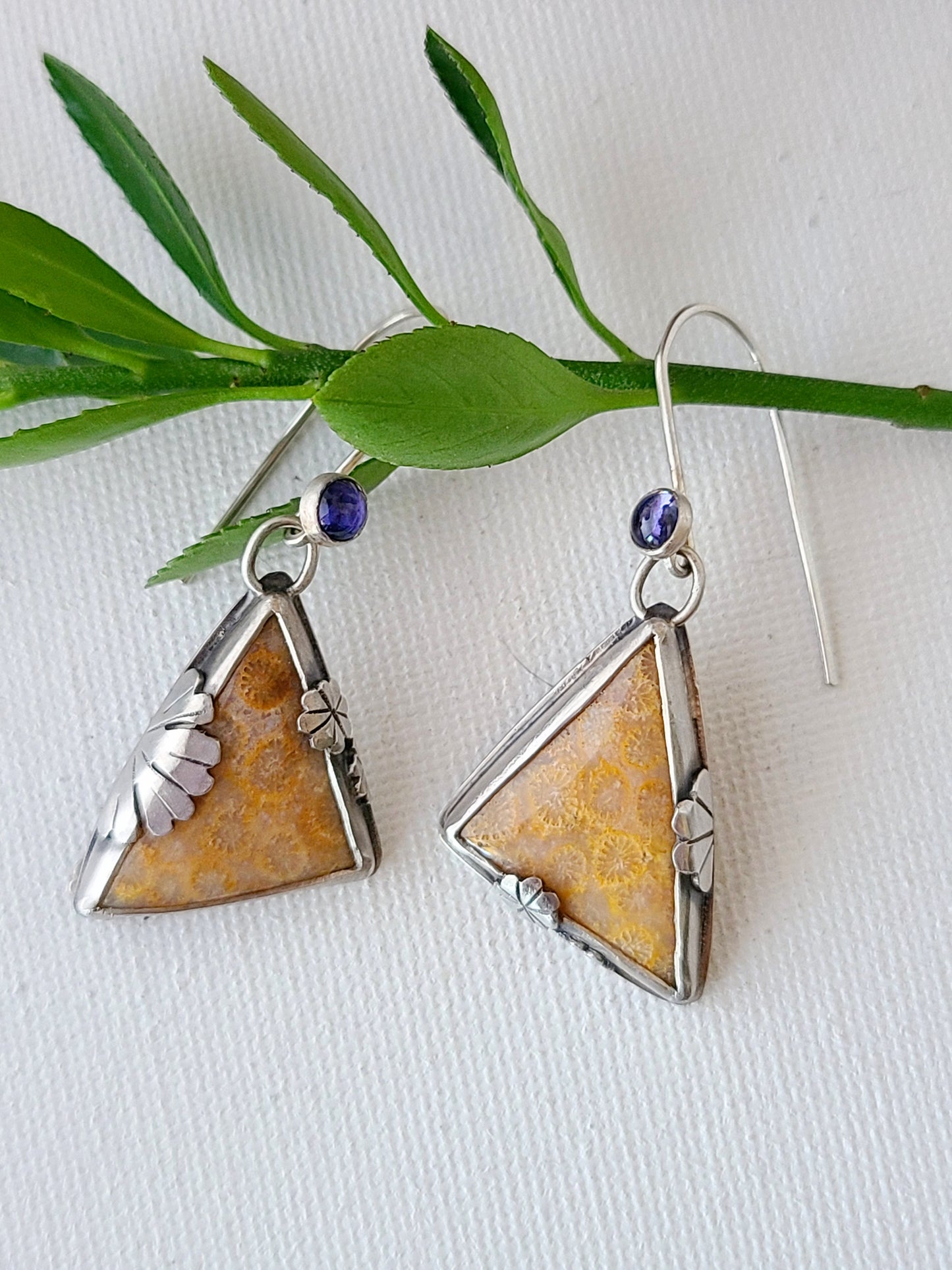 Wild Garden Fossil Flower earrings-small triangles