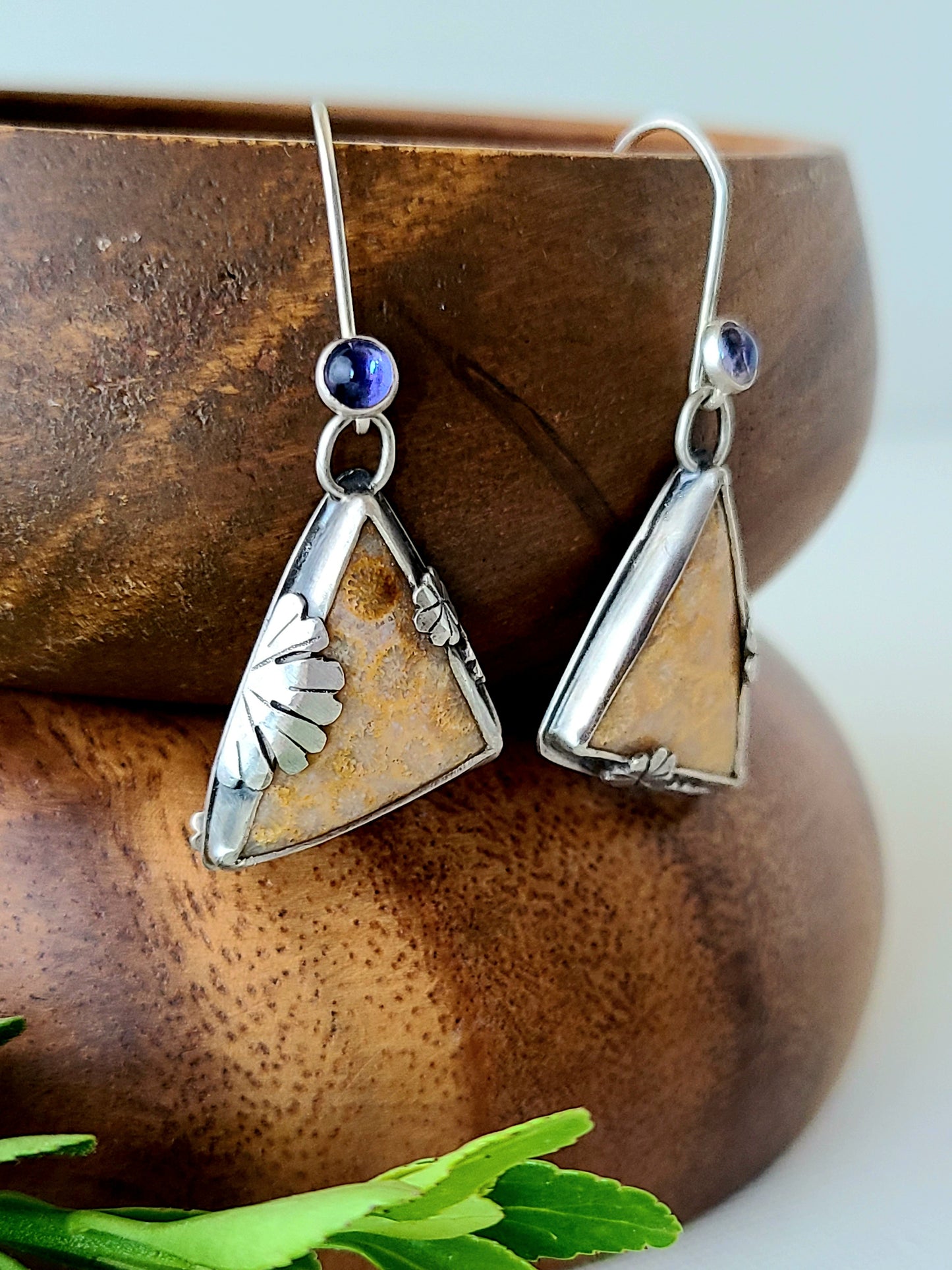 Wild Garden Fossil Flower earrings-small triangles