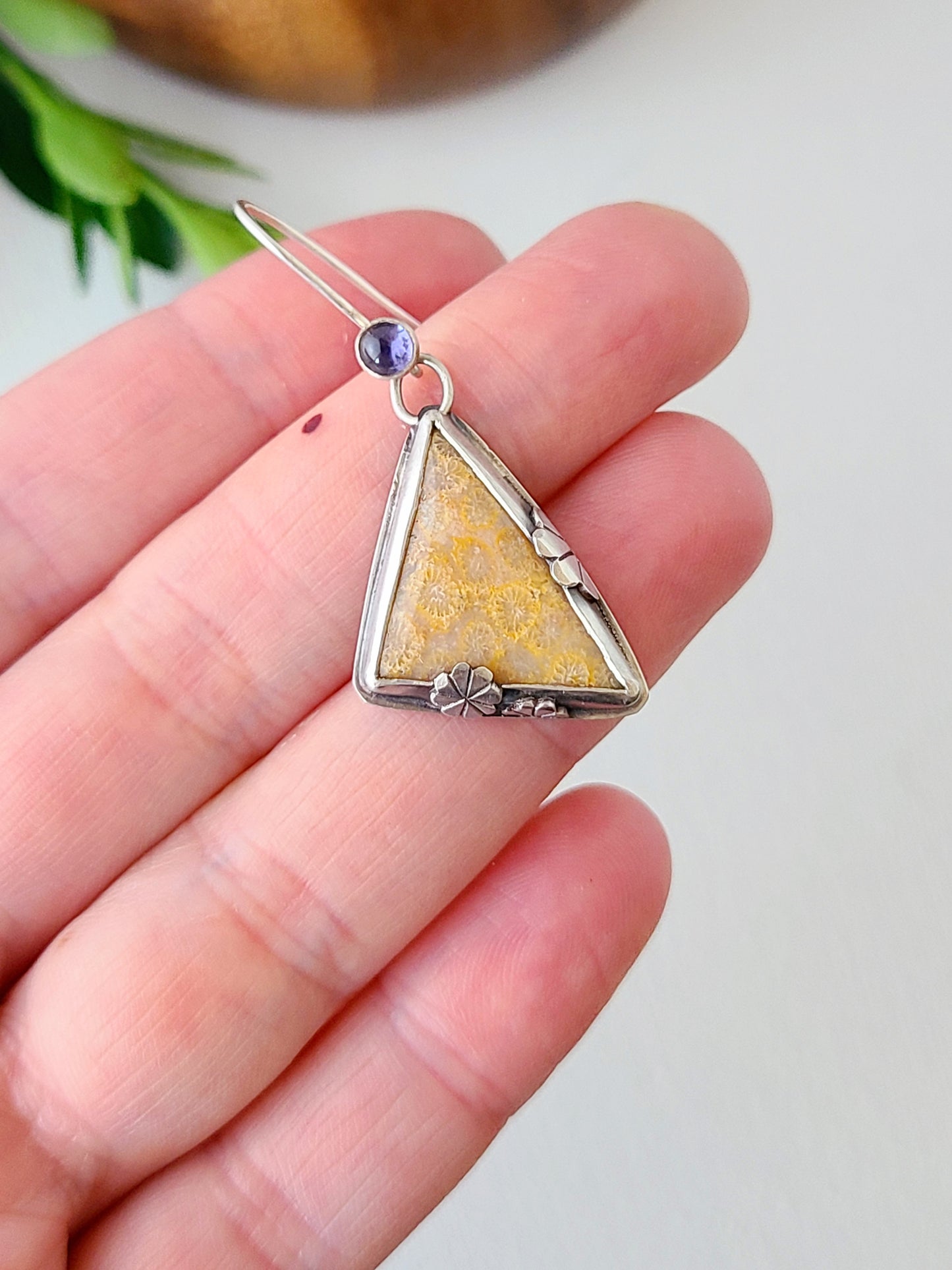 Wild Garden Fossil Flower earrings-small triangles