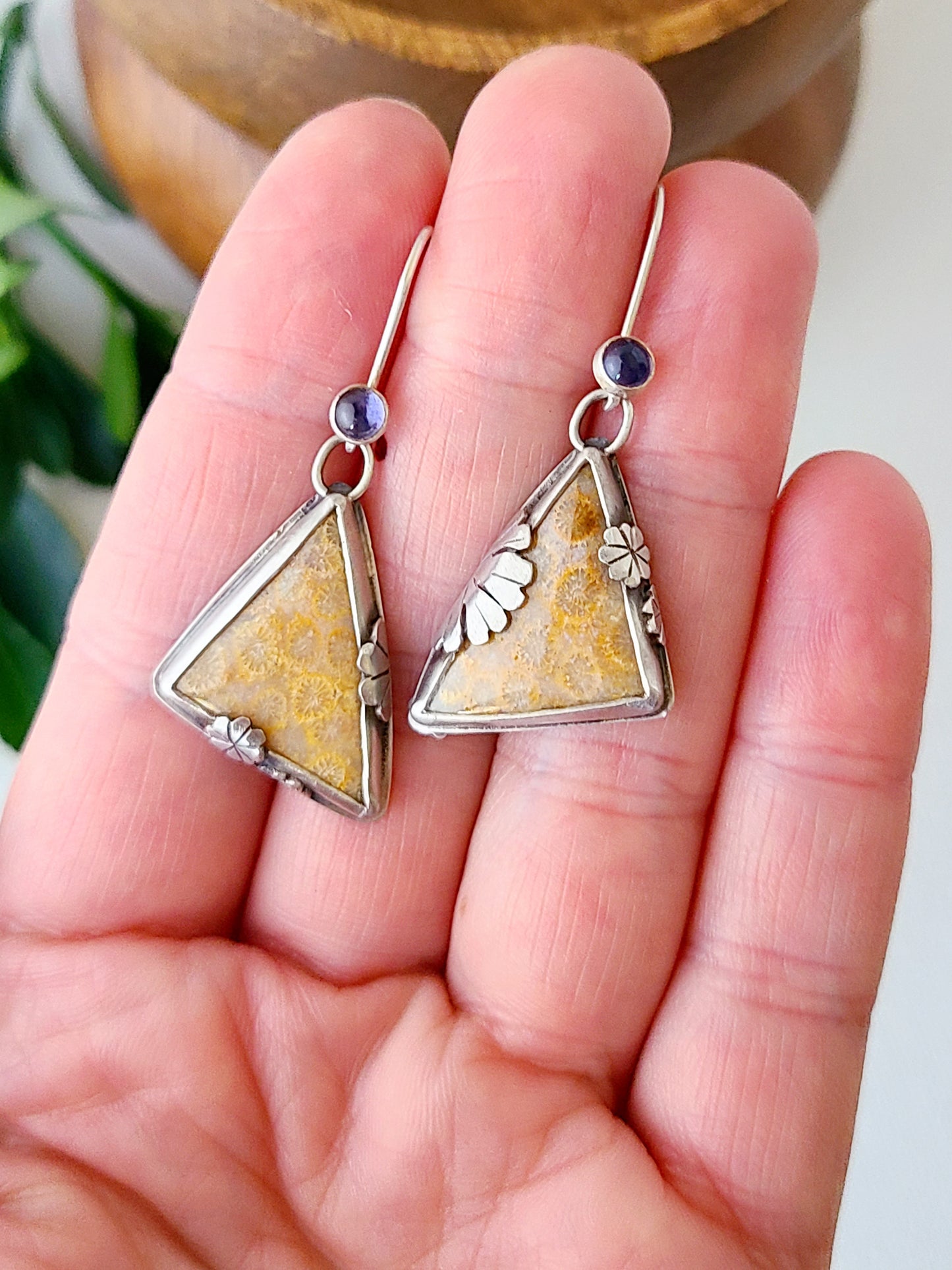 Wild Garden Fossil Flower earrings-small triangles
