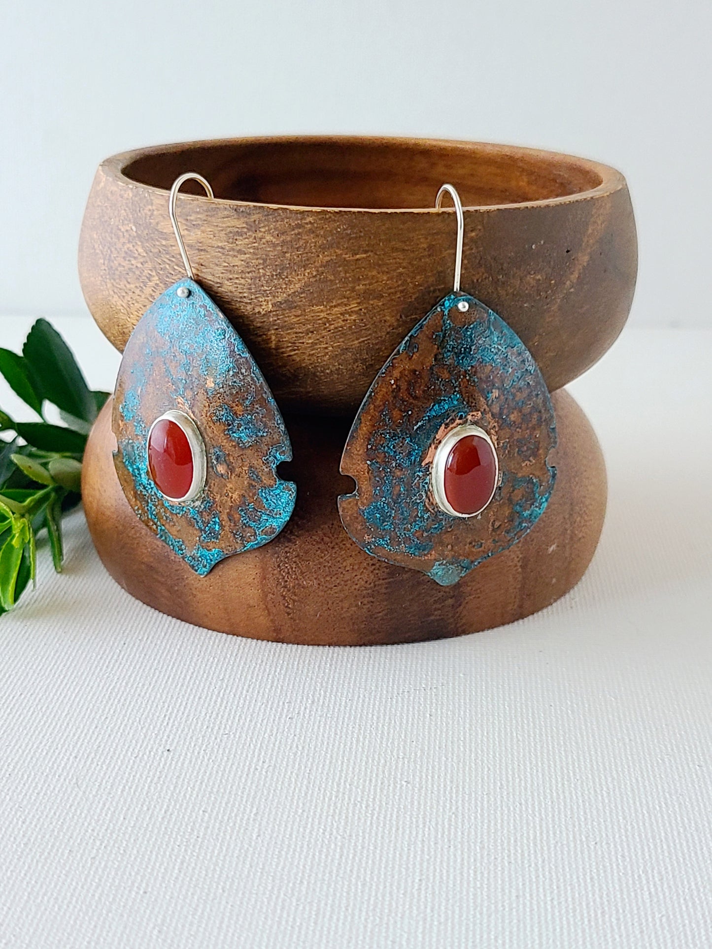 Copper Verdigris Setosa Earrings with Carnelian-XL