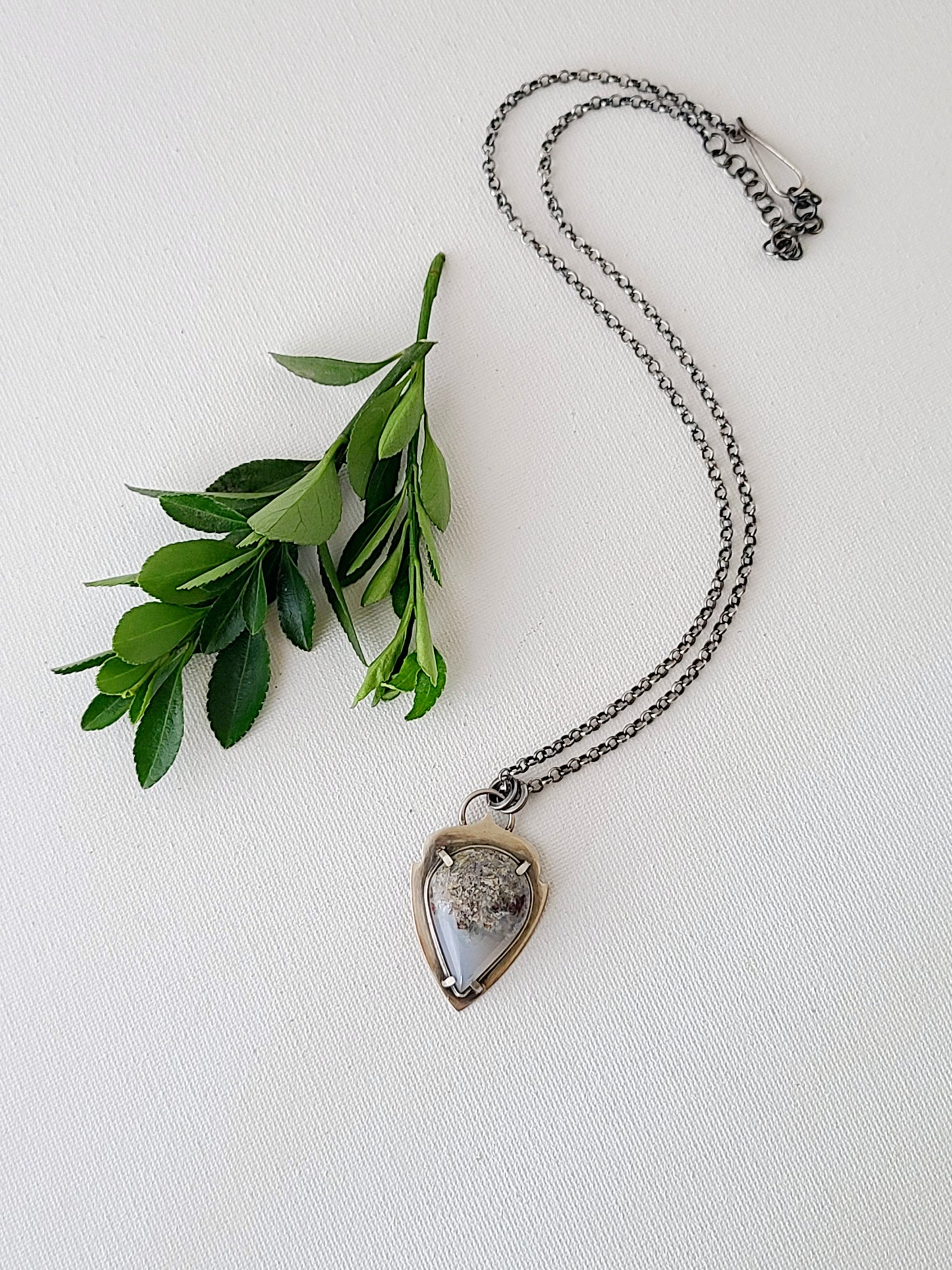 Moss Agate Arrowhead Leaf Pendant