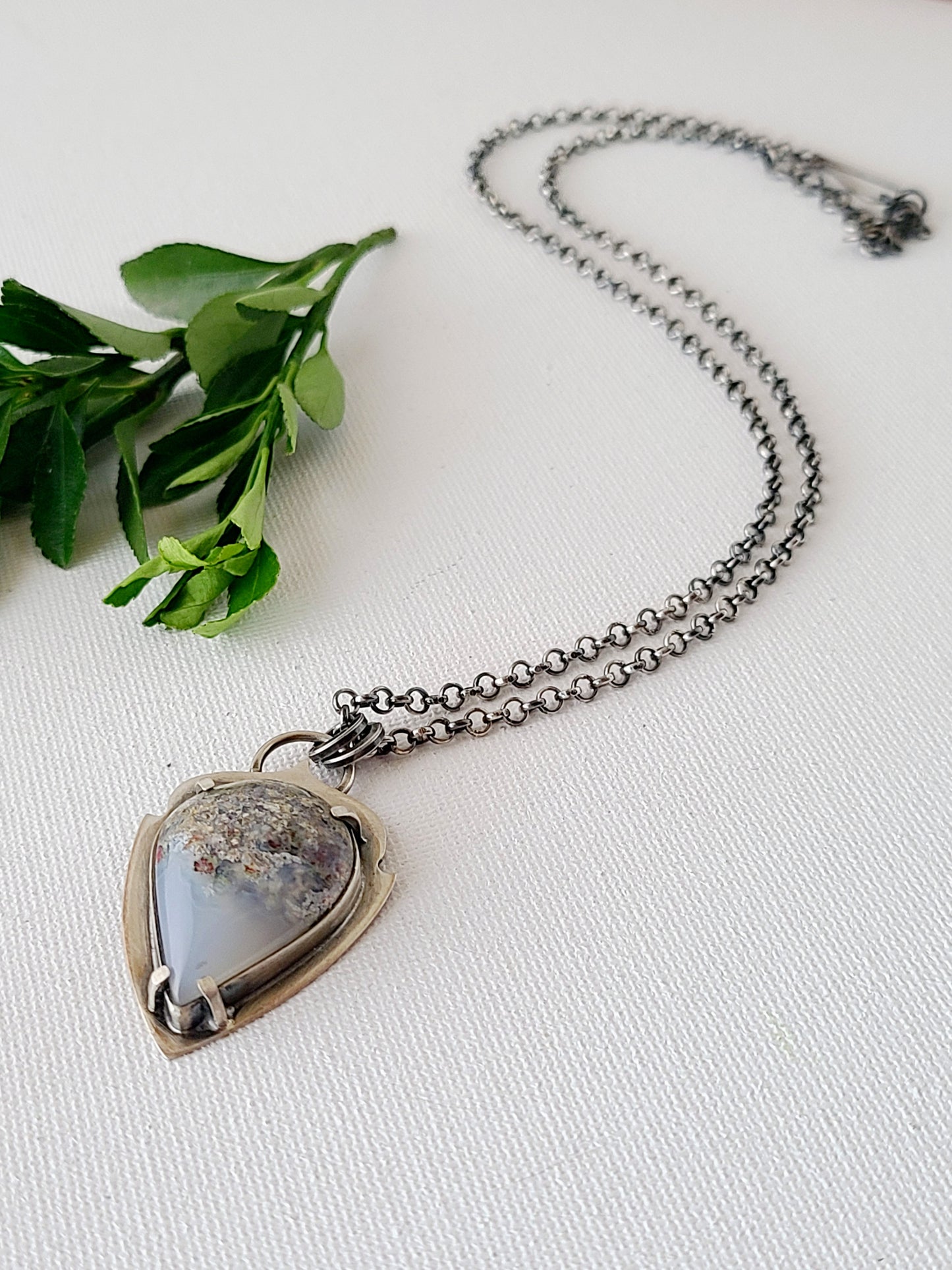 Moss Agate Arrowhead Leaf Pendant