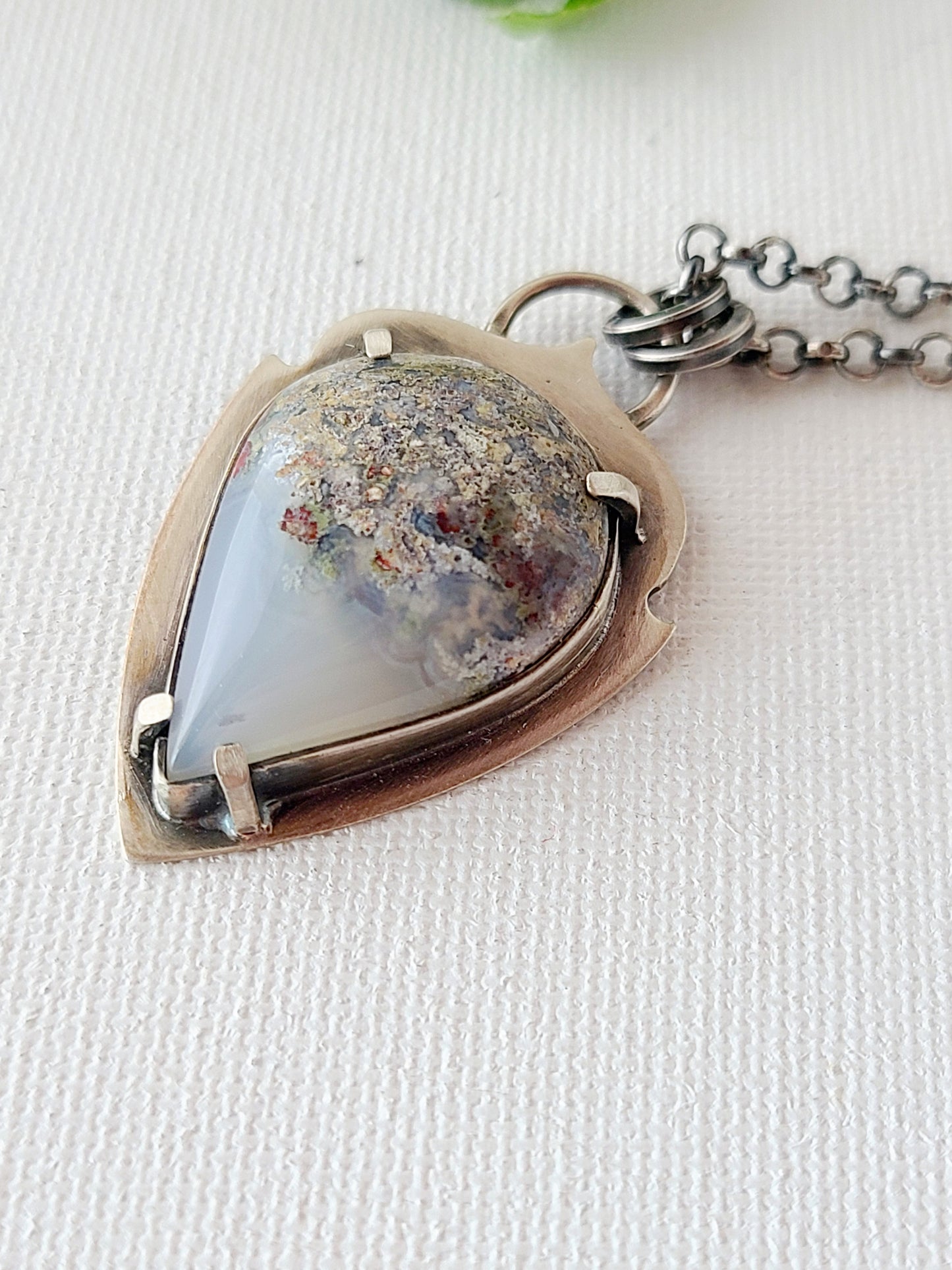 Moss Agate Arrowhead Leaf Pendant
