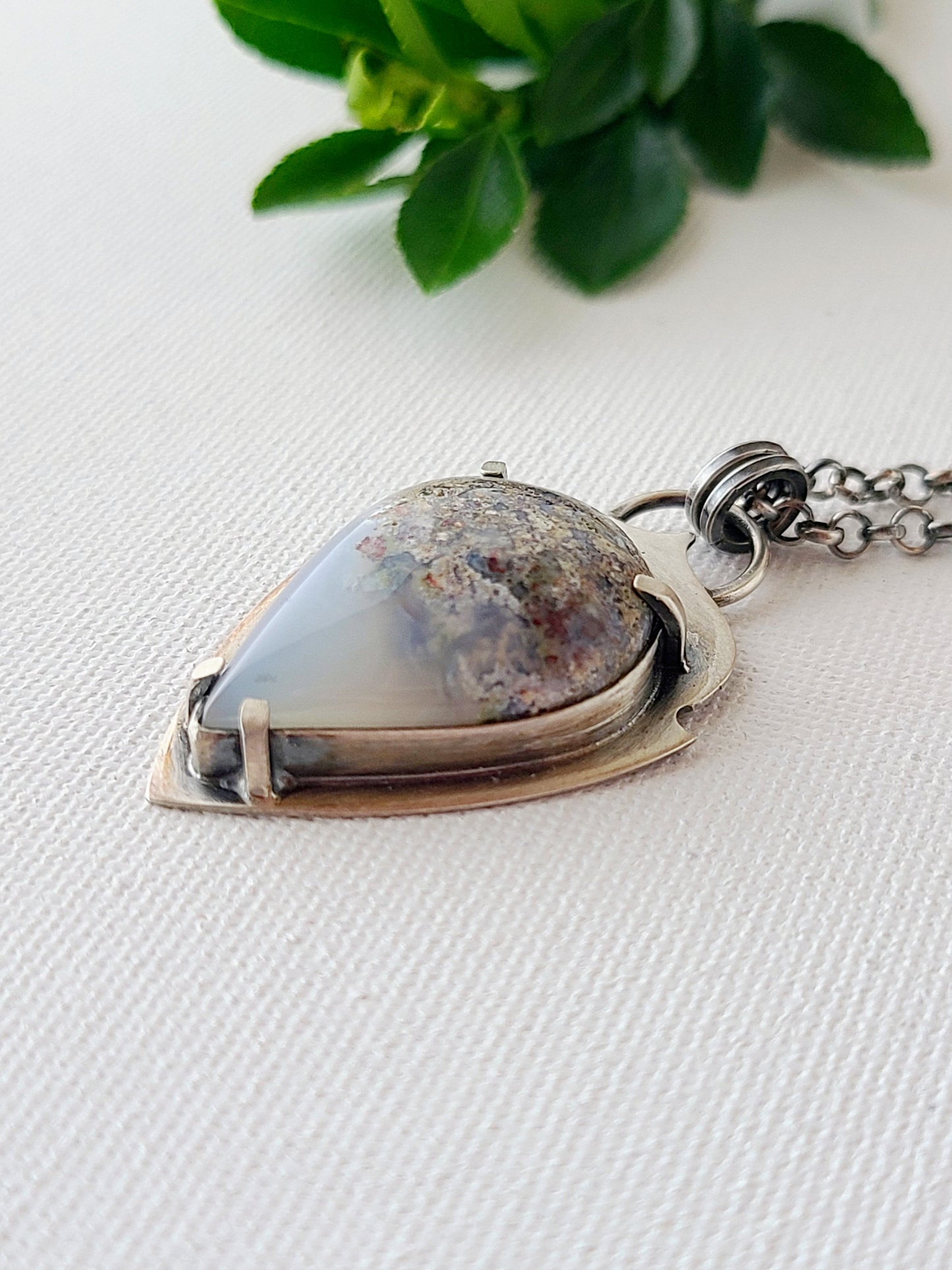 Moss Agate Arrowhead Leaf Pendant