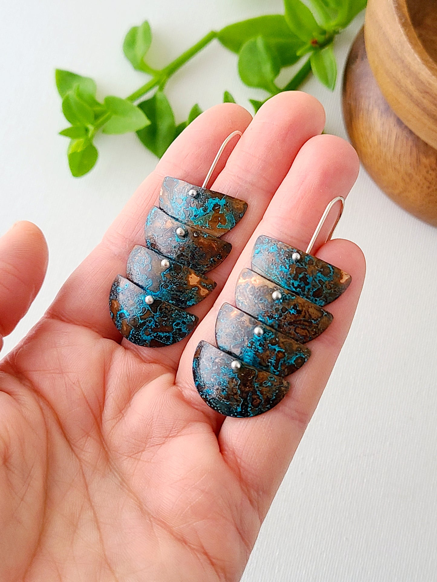 Cascade Copper Verdigris Earrings-2, 3, and 4 Tiers