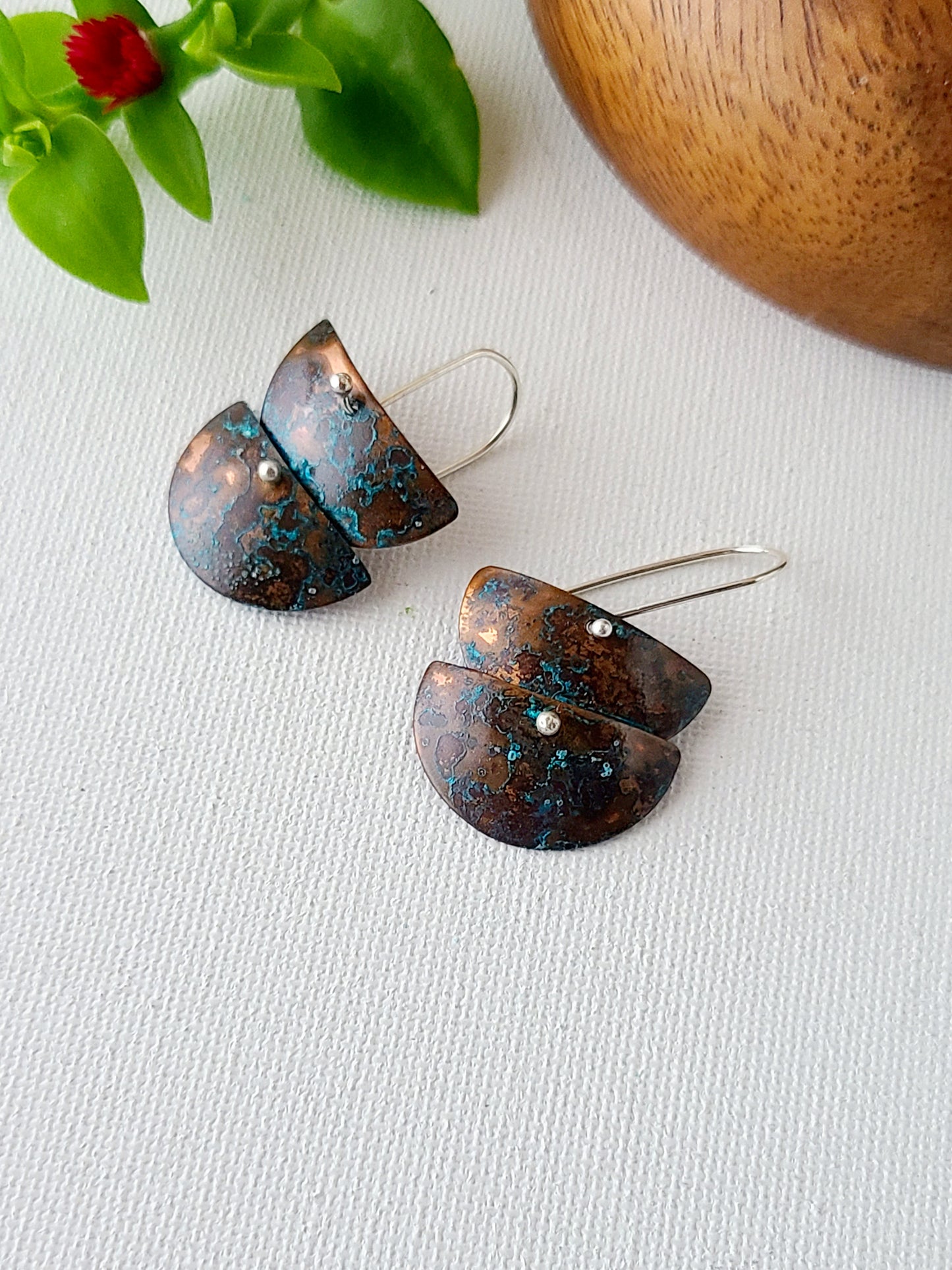 Petite Cascade Copper Verdigris Earrings-2, 3, and 4 Tiers