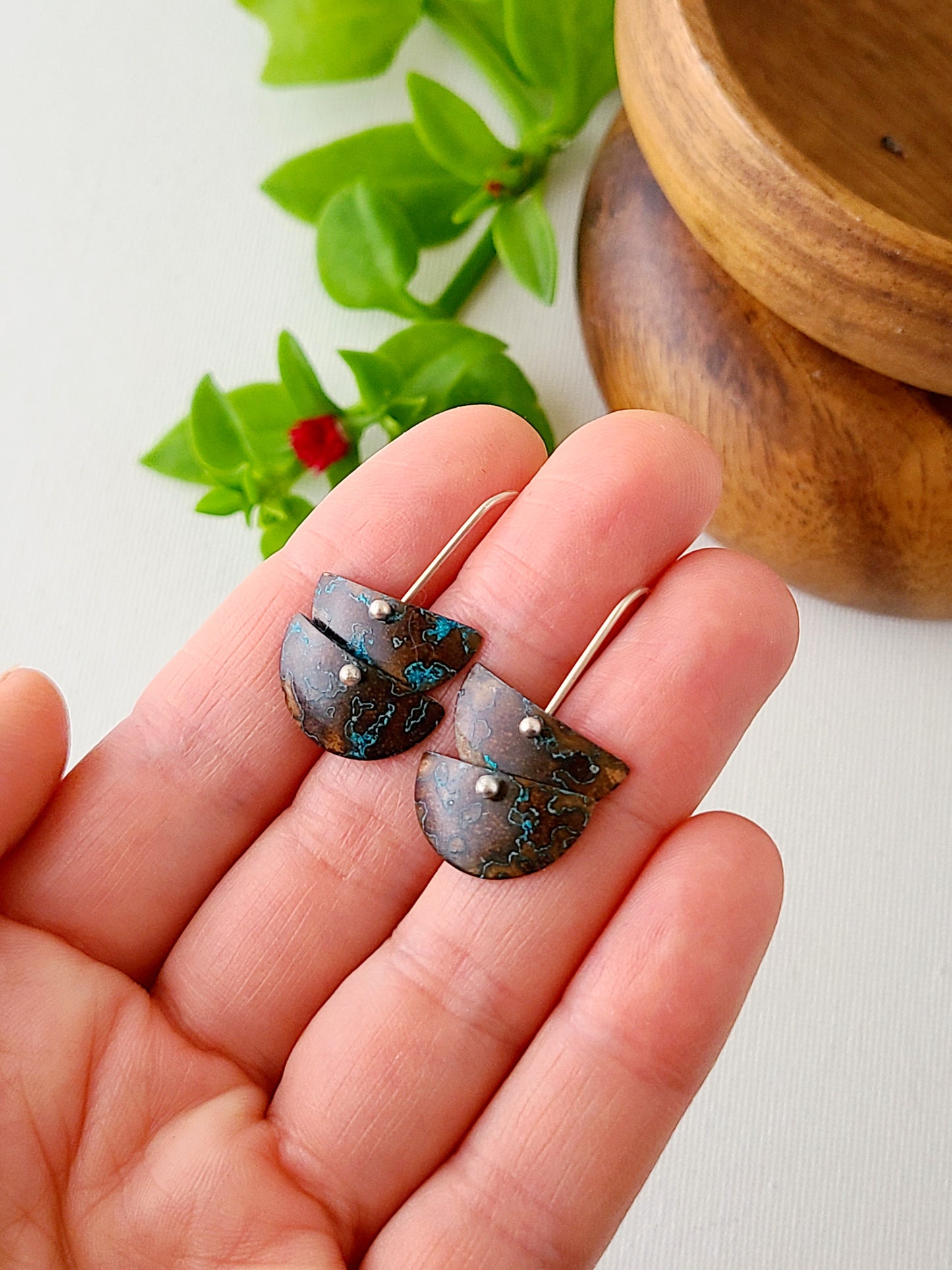 Petite Cascade Copper Verdigris Earrings-2, 3, and 4 Tiers