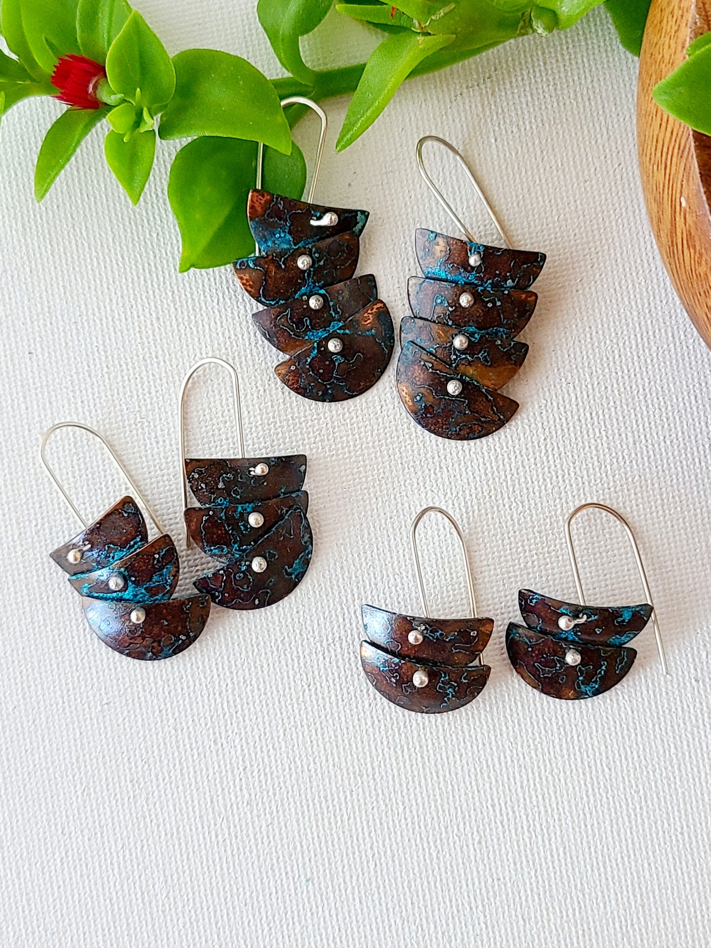 Petite Cascade Copper Verdigris Earrings-2, 3, and 4 Tiers
