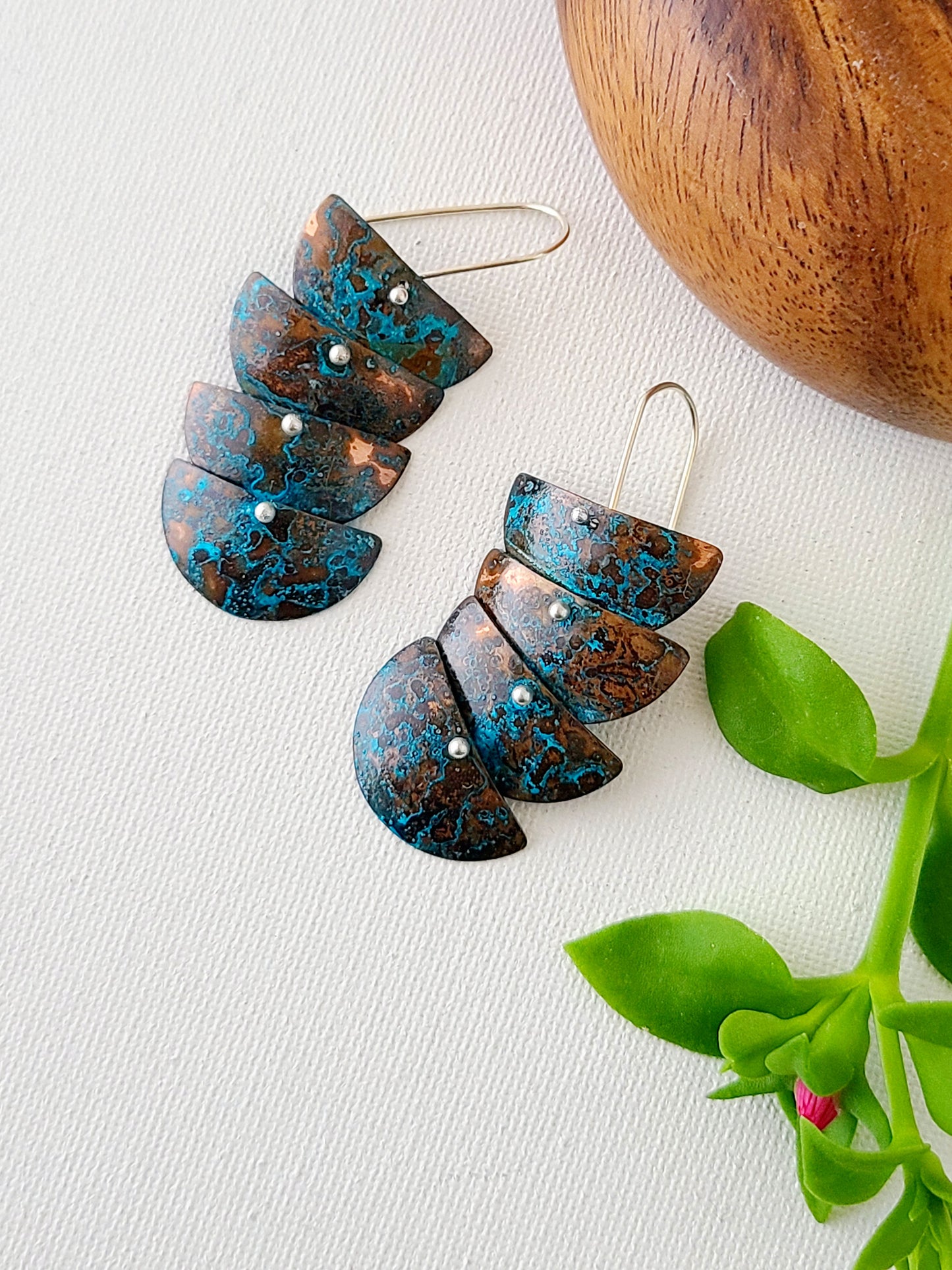 Copper Verdigris Cascade Earrings-4 Tier
