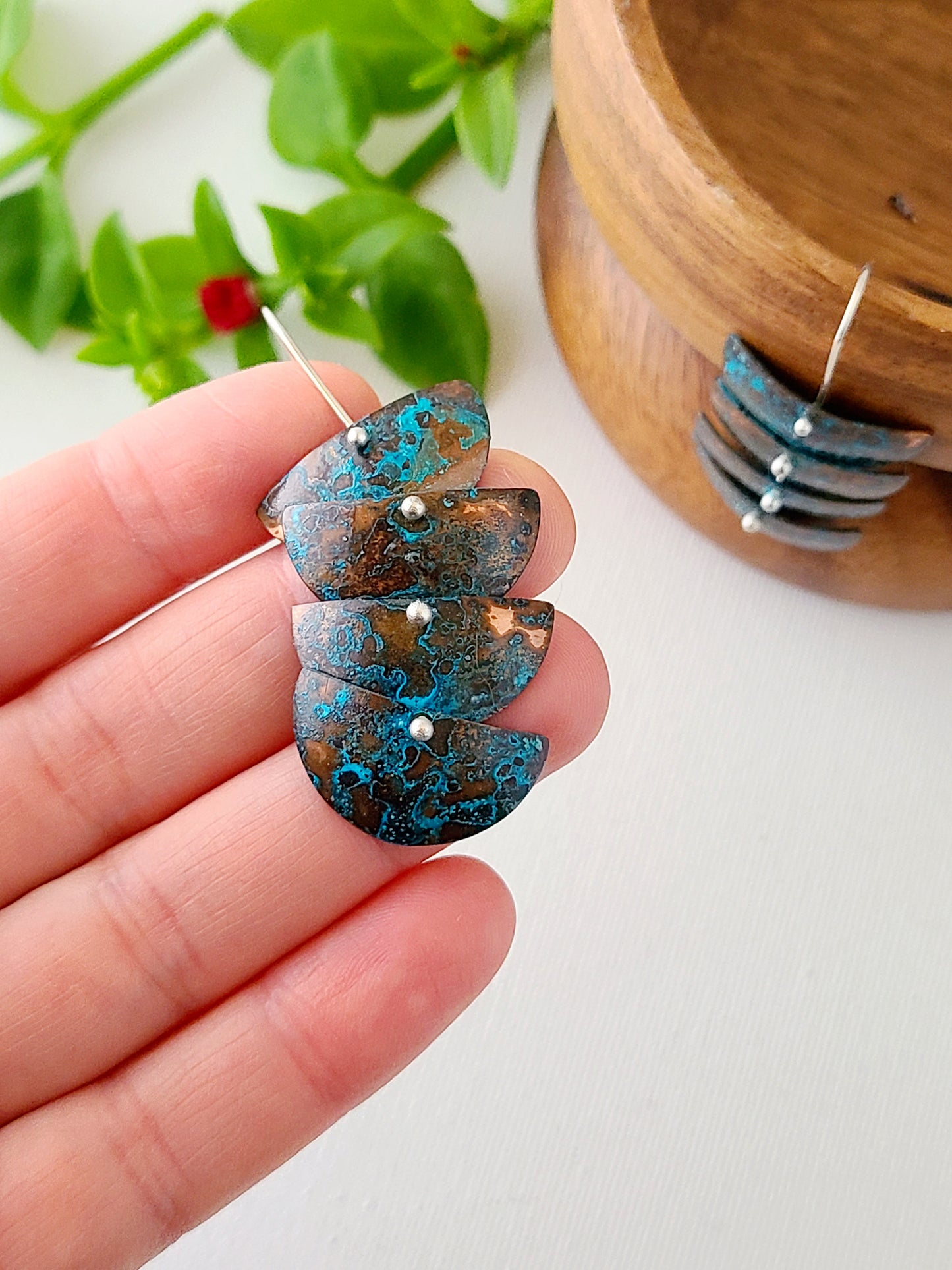 Copper Verdigris Cascade Earrings-4 Tier