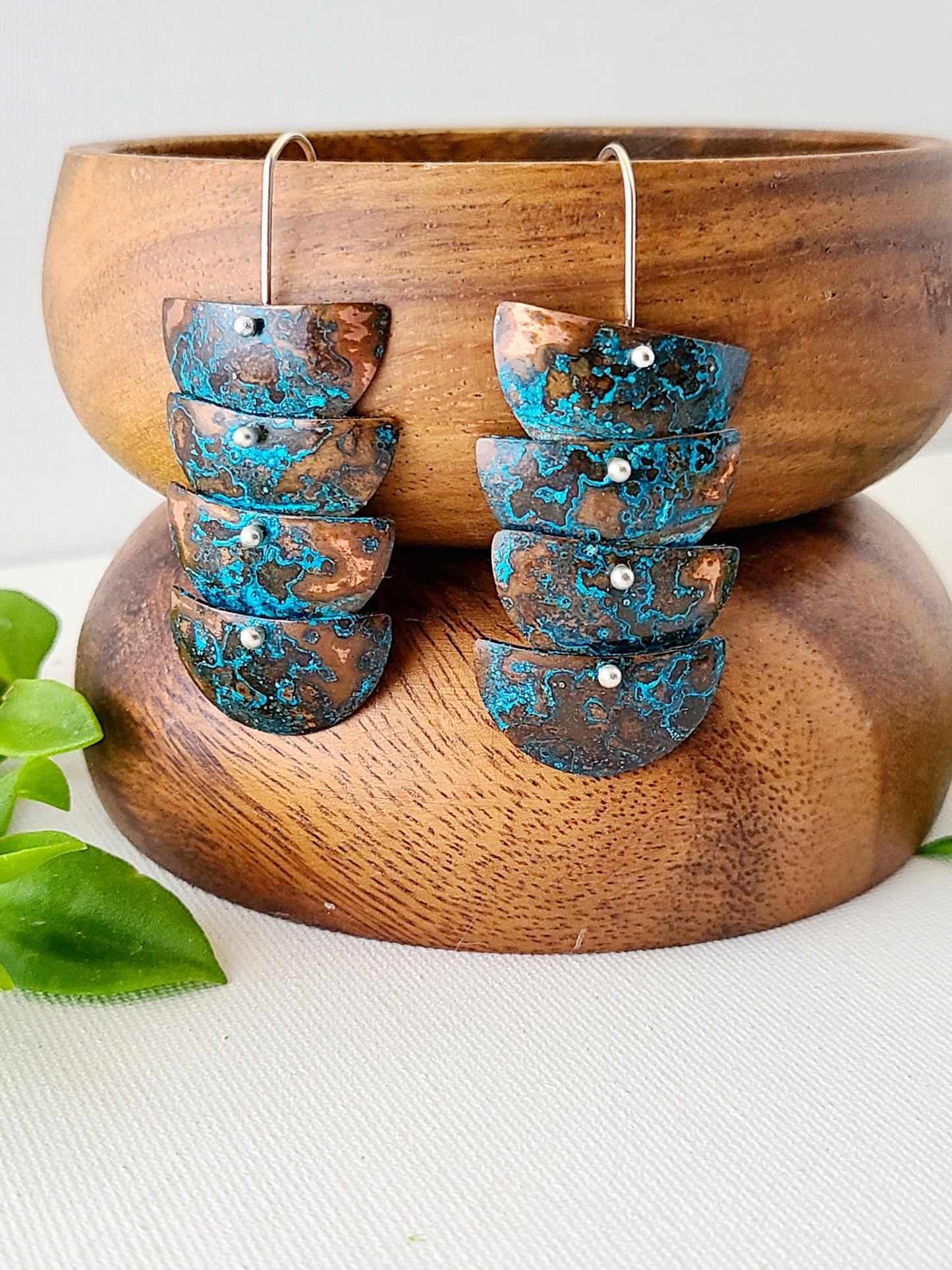 Copper Verdigris Cascade Earrings-4 Tier