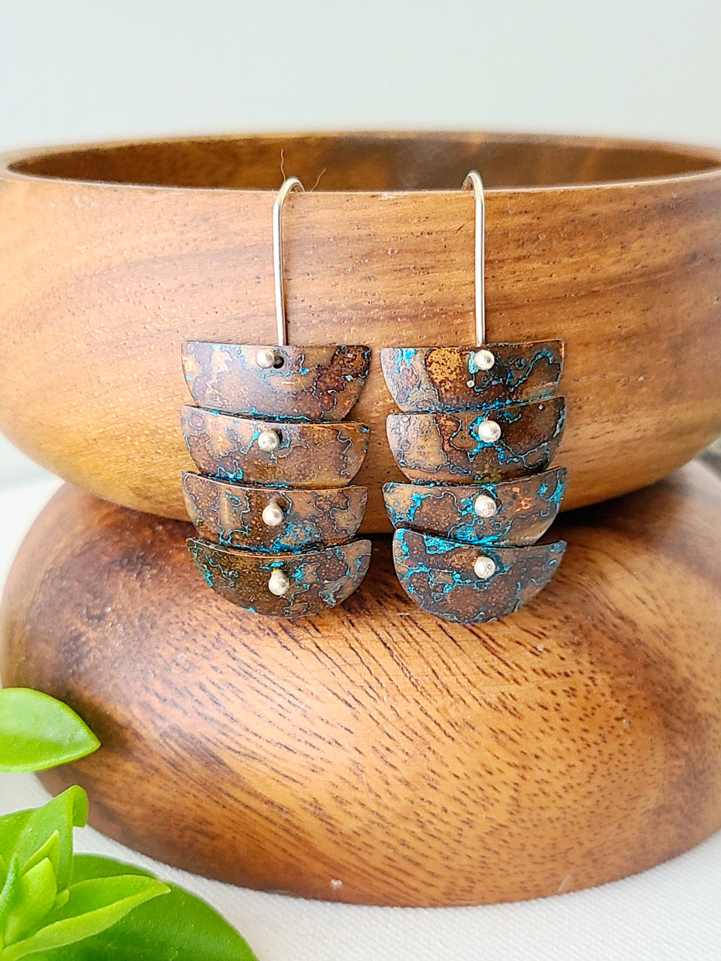 Copper Verdigris Cascade Earrings-4 Tier Petite