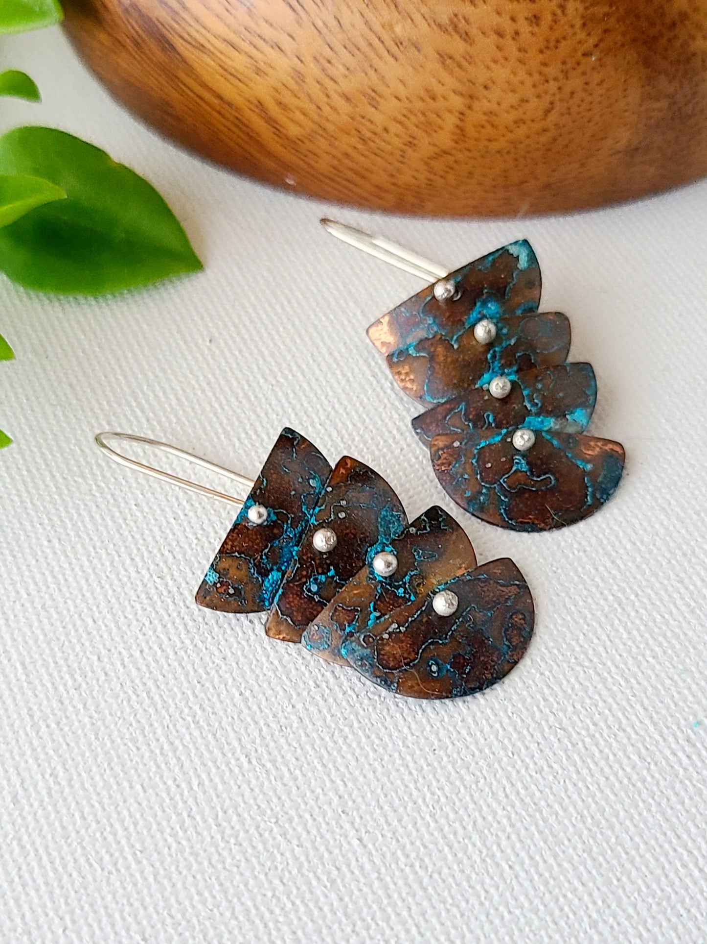 Copper Verdigris Cascade Earrings-4 Tier Petite
