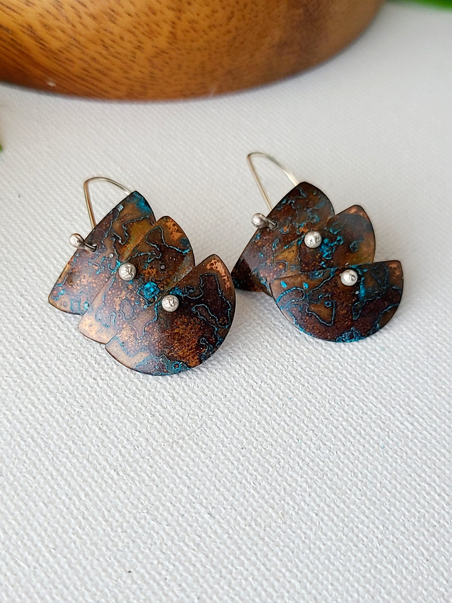 Copper Verdigris Cascade Earrings-3Tier Petite