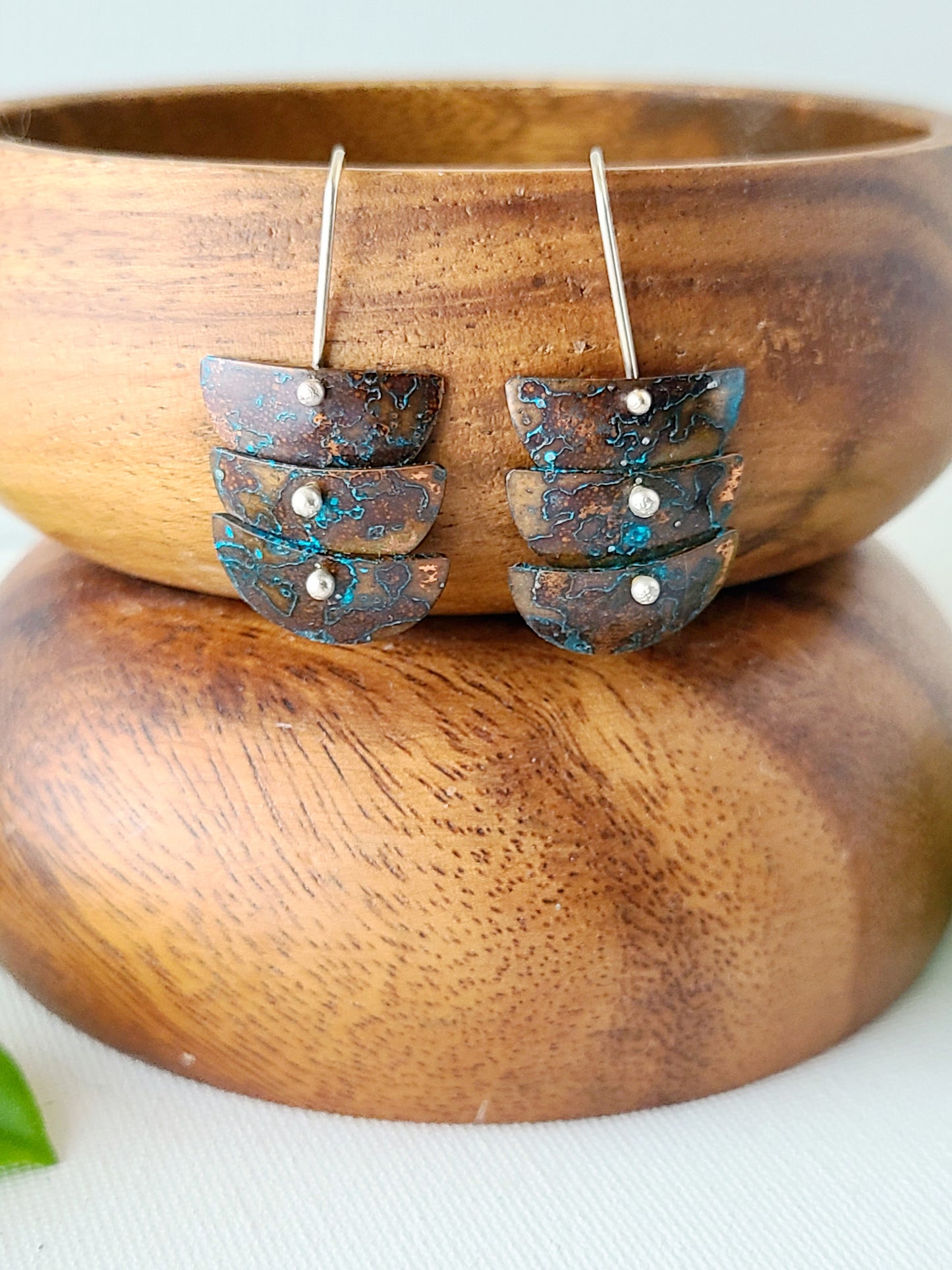 Copper Verdigris Cascade Earrings-3Tier Petite