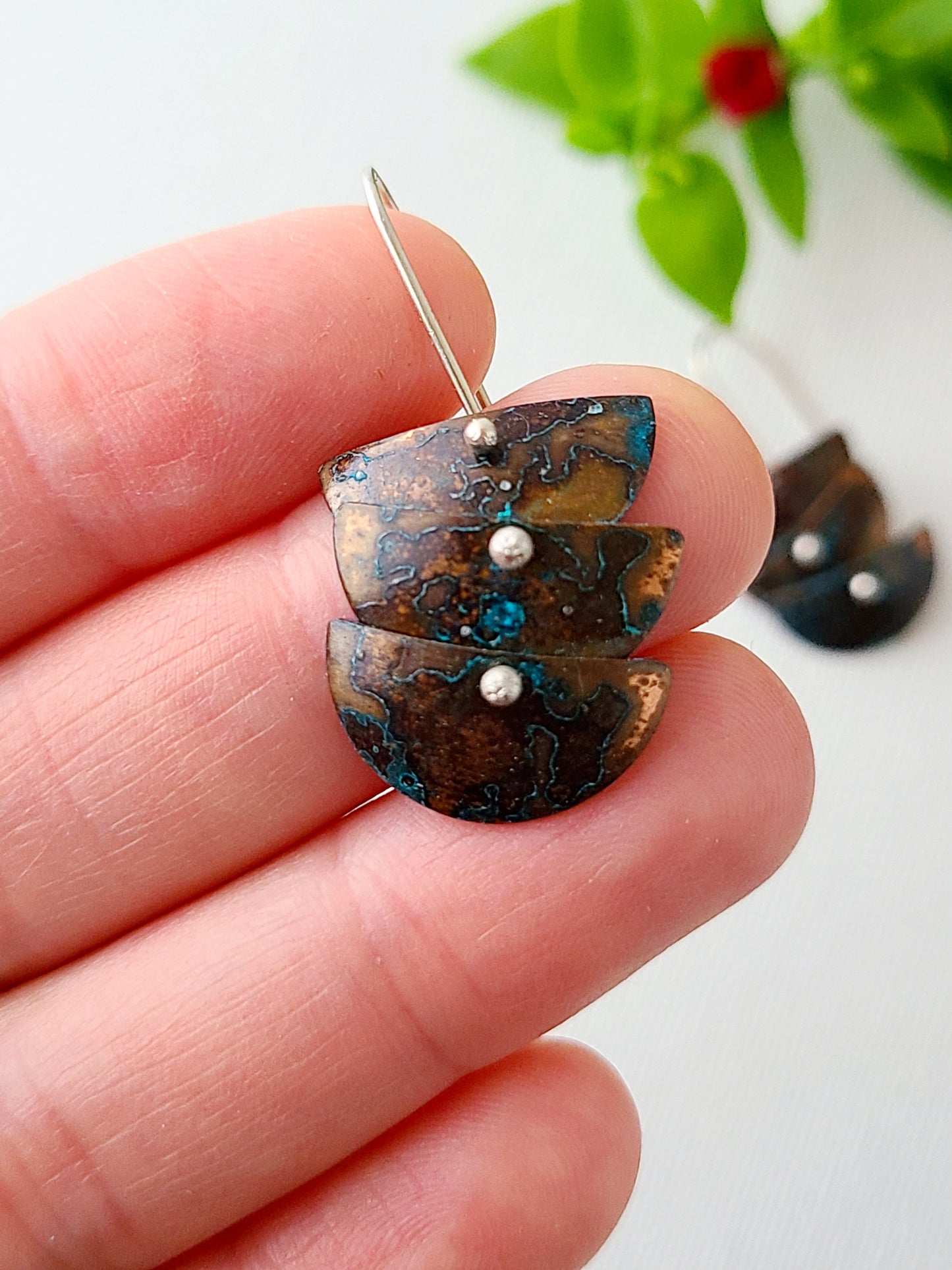 Copper Verdigris Cascade Earrings-3Tier Petite