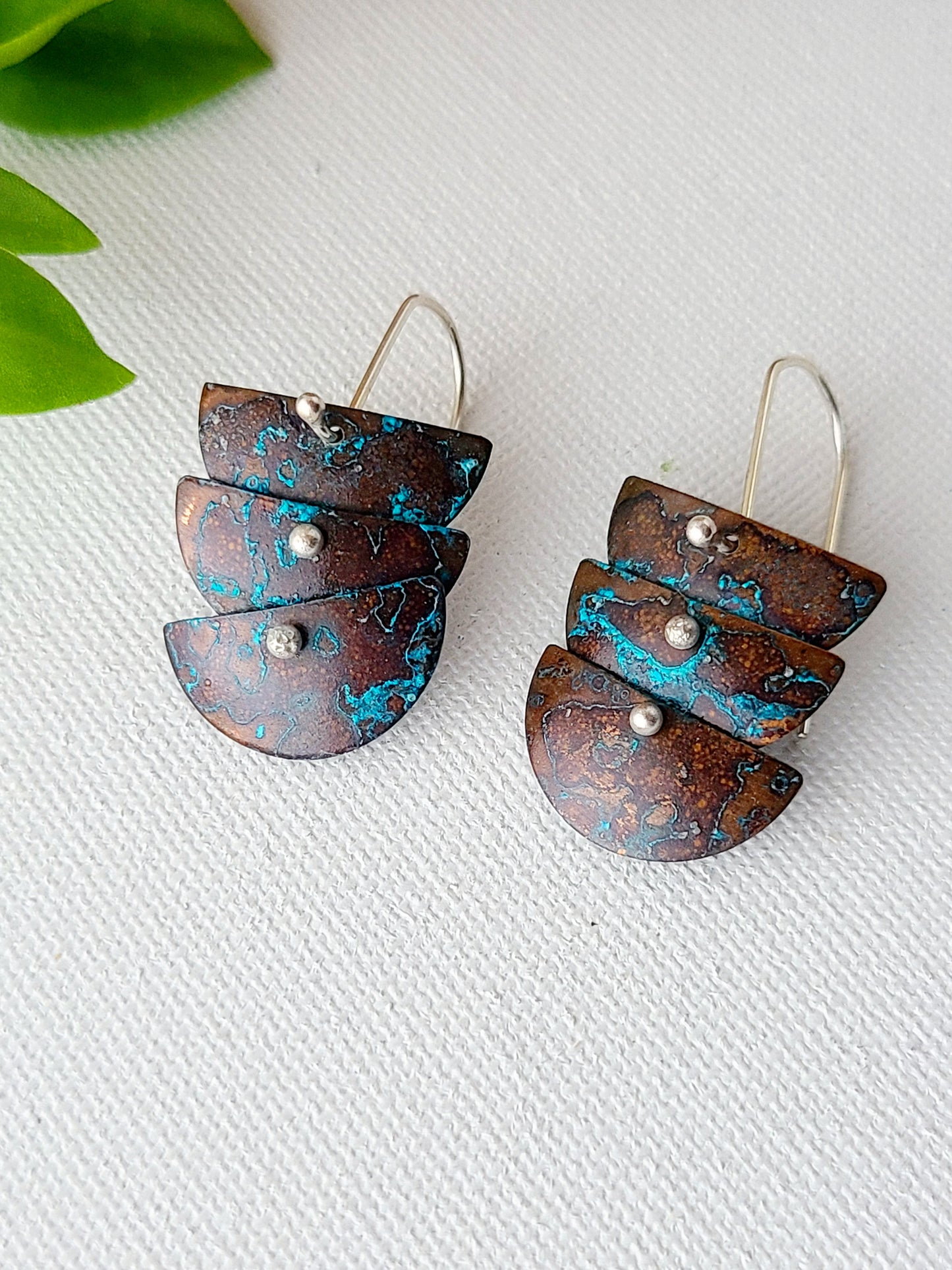 Copper Verdigris Cascade Earrings-3Tier Petite