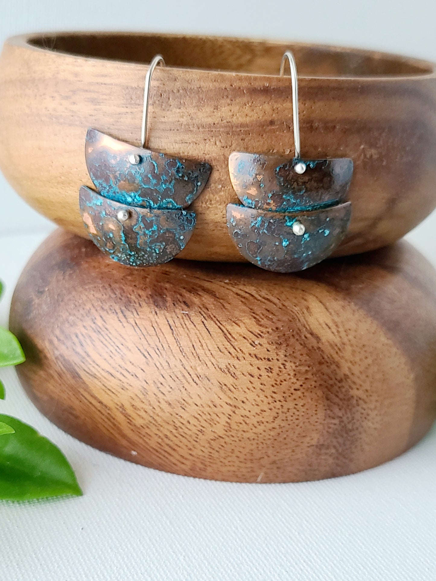 Copper Verdigris Cascade Earrings-2 Tier