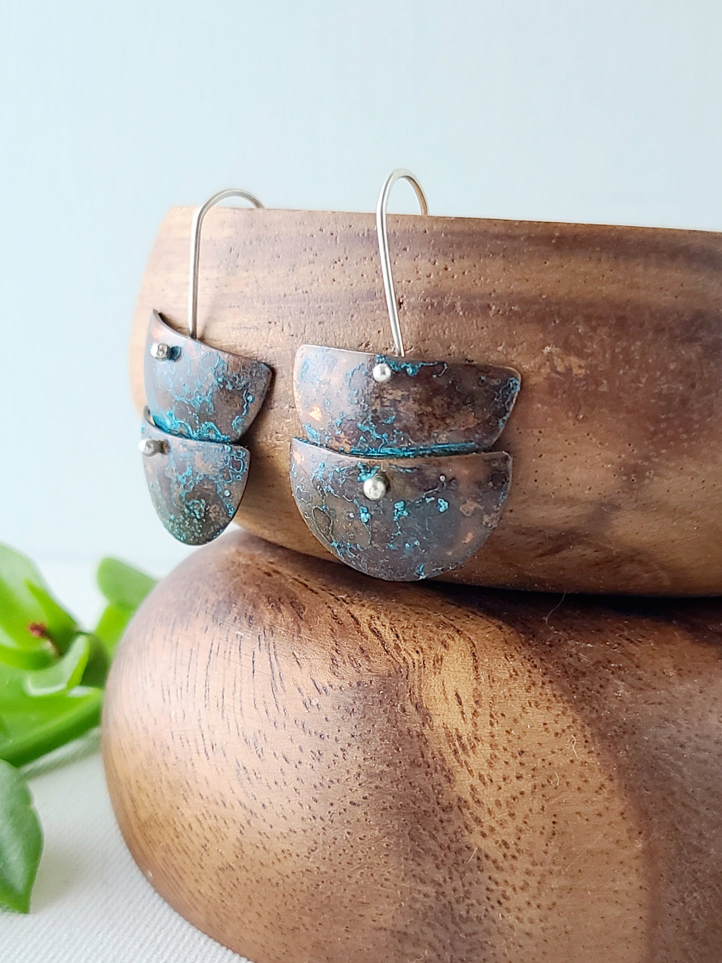Copper Verdigris Cascade Earrings-2 Tier