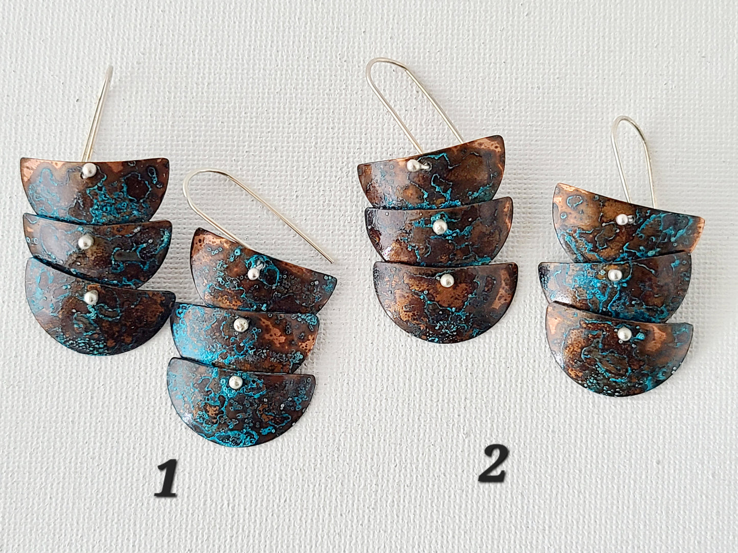 Copper Verdigris Cascade Earrings-3Tier