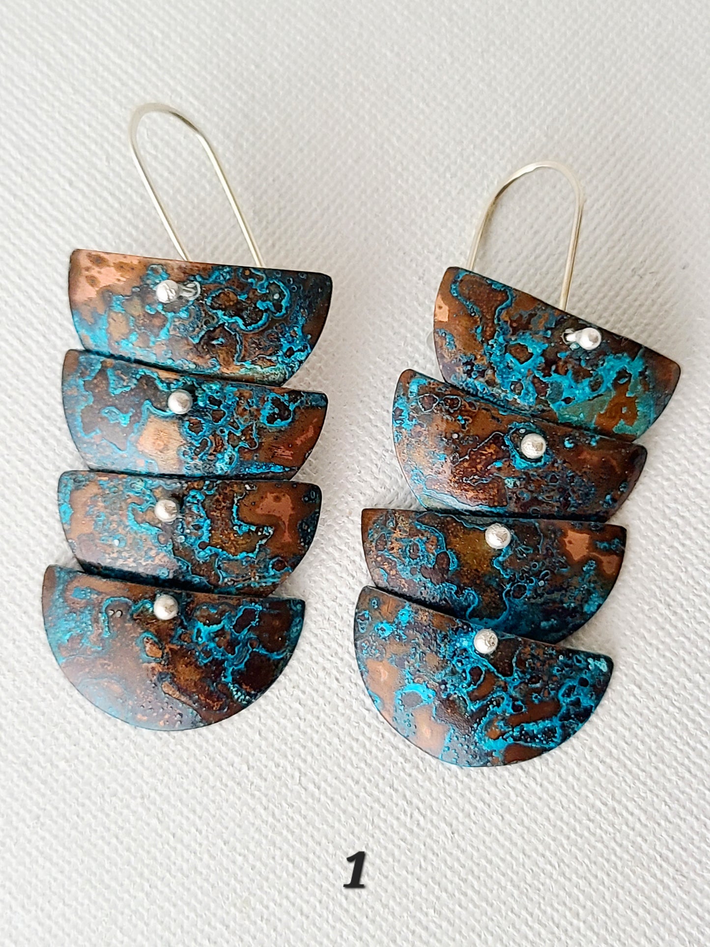 Copper Verdigris Cascade Earrings-4 Tier