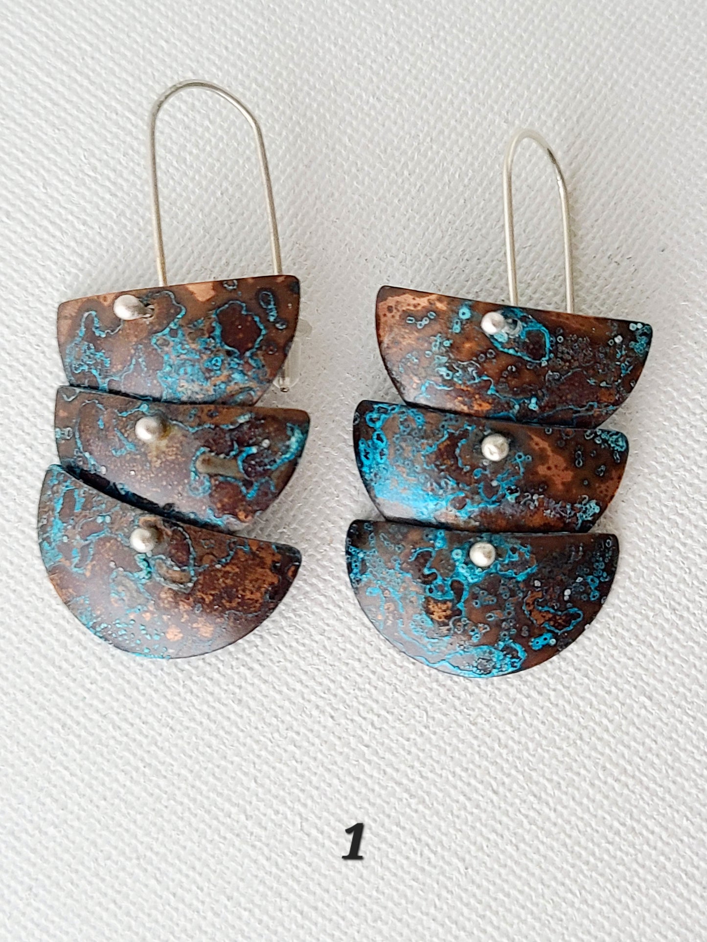 Copper Verdigris Cascade Earrings-3Tier