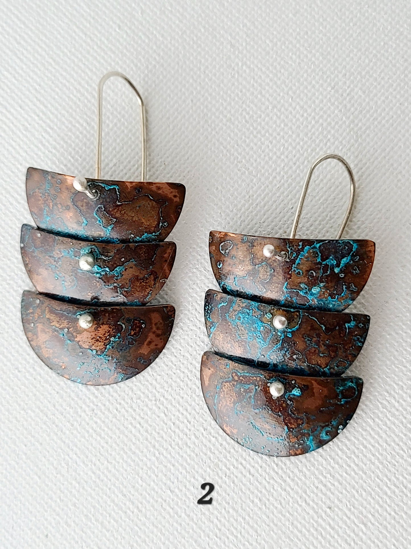 Copper Verdigris Cascade Earrings-3Tier