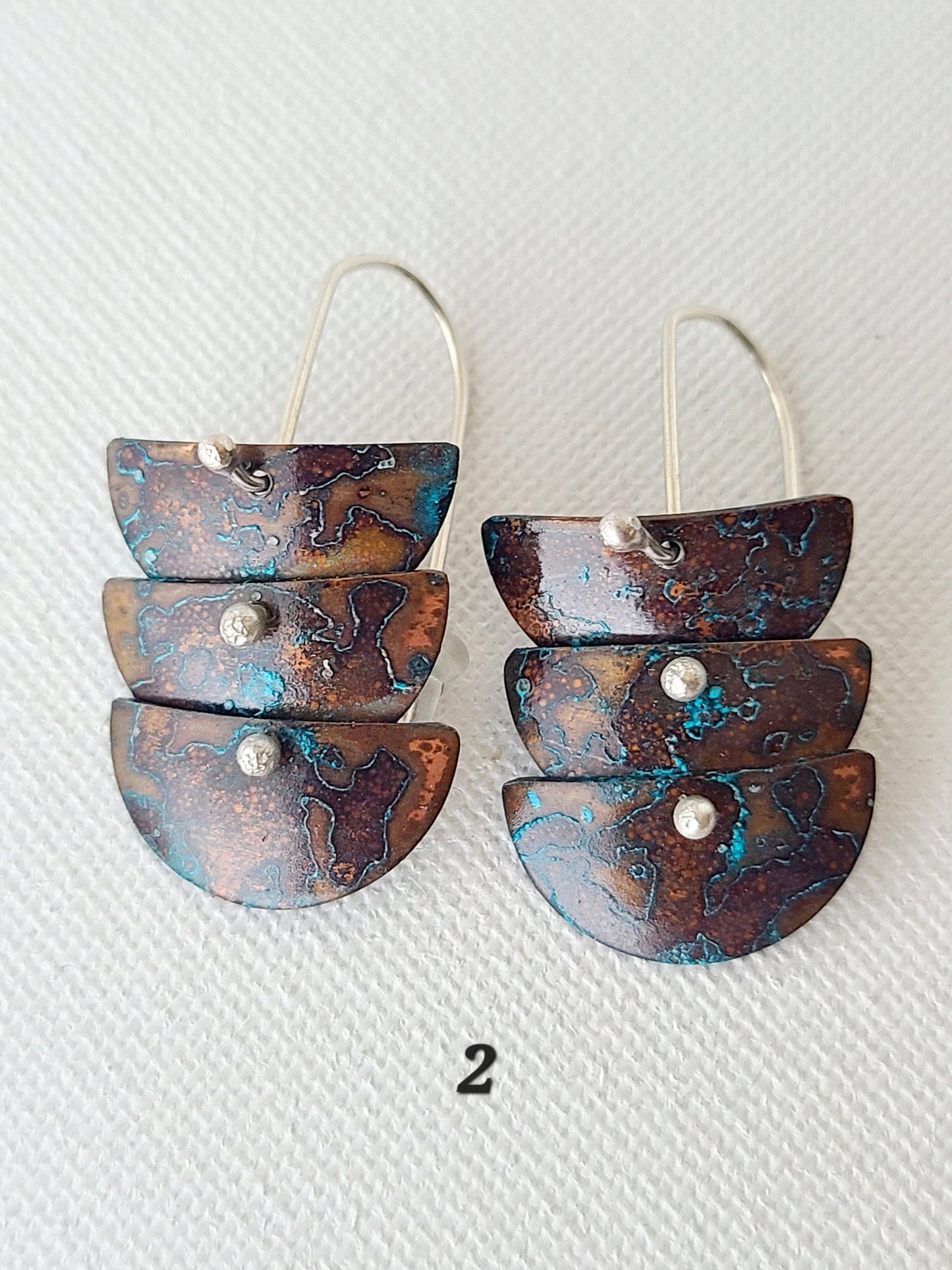 Copper Verdigris Cascade Earrings-3Tier Petite