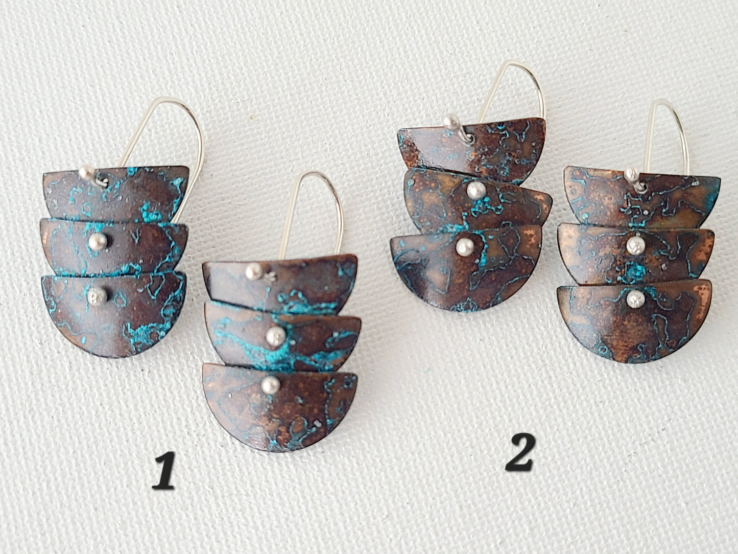 Copper Verdigris Cascade Earrings-3Tier Petite