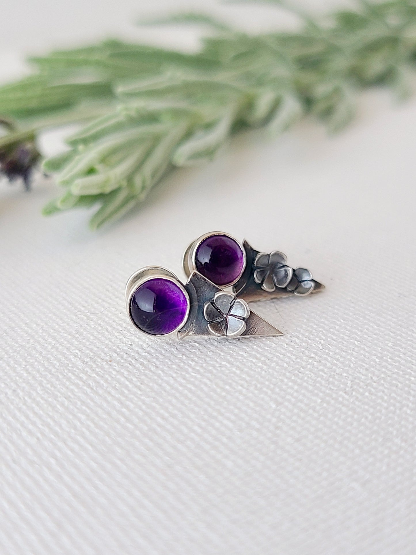 Blossom studs - Amethyst triangles