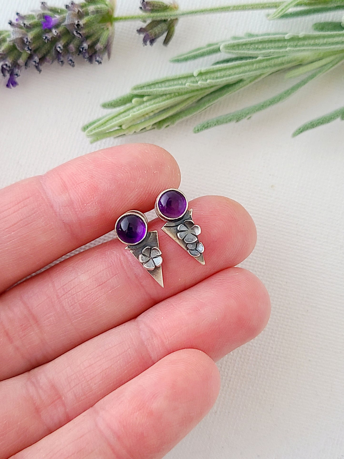 Blossom studs - Amethyst triangles