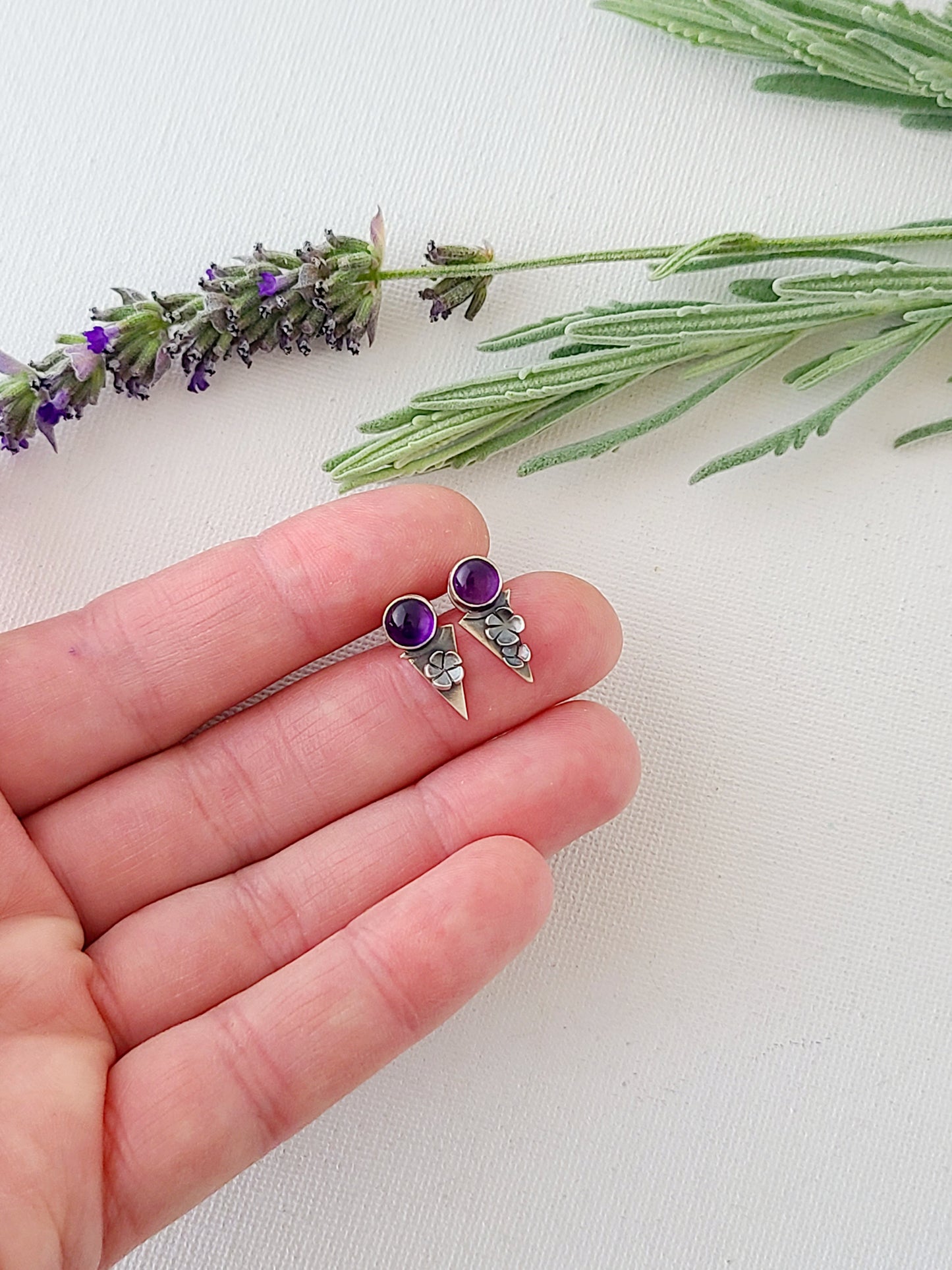 Blossom studs - Amethyst triangles