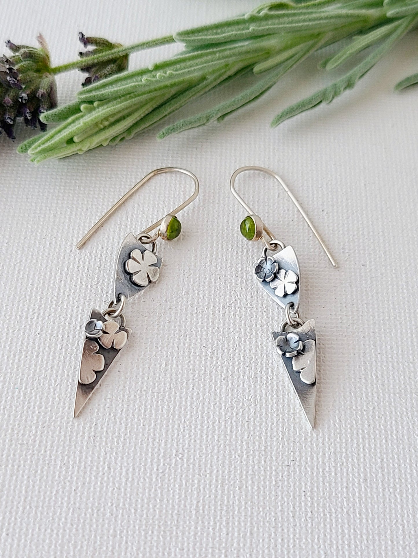 Blossom earrings - Peridot shield dangles