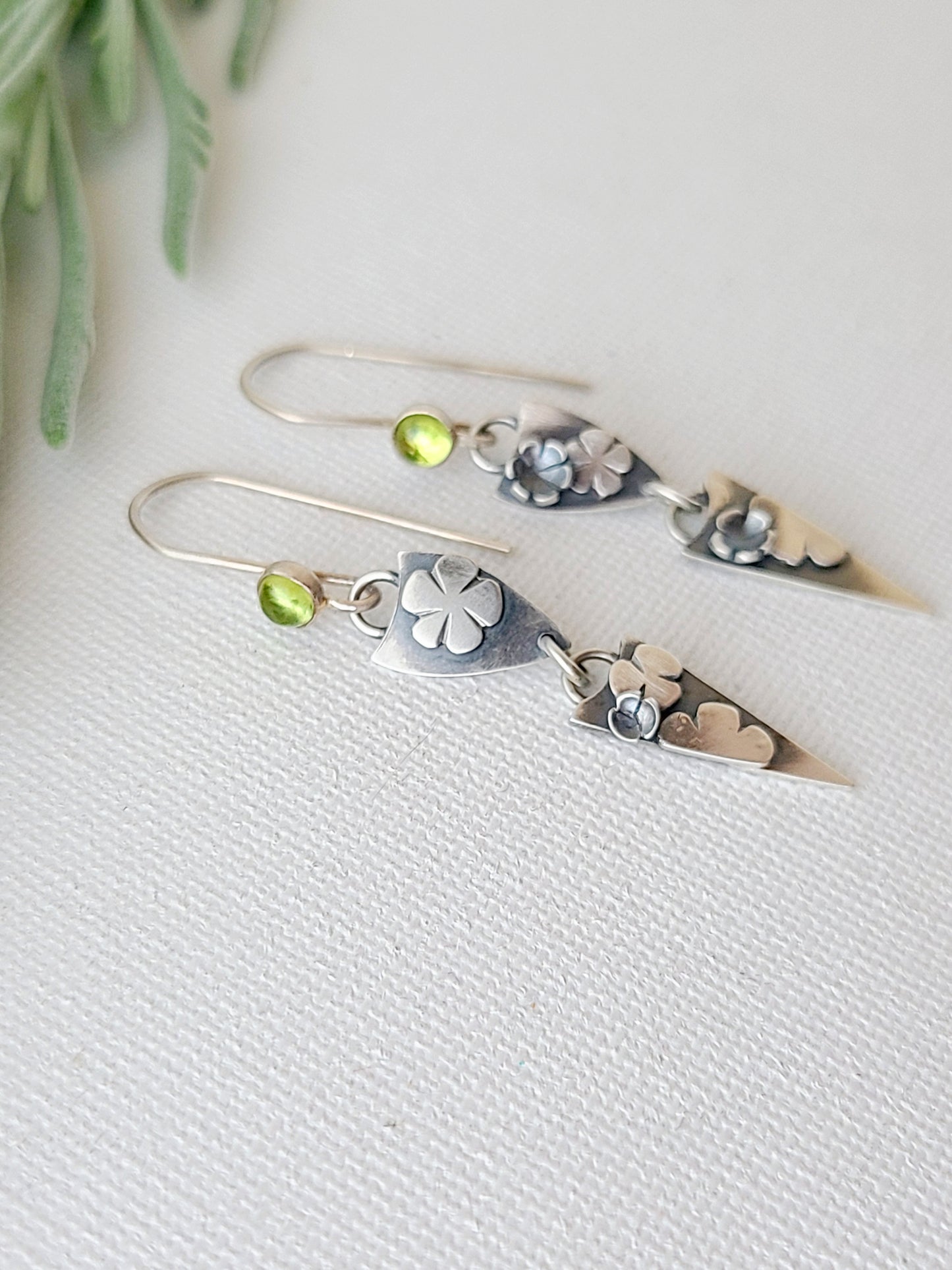 Blossom earrings - Peridot shield dangles