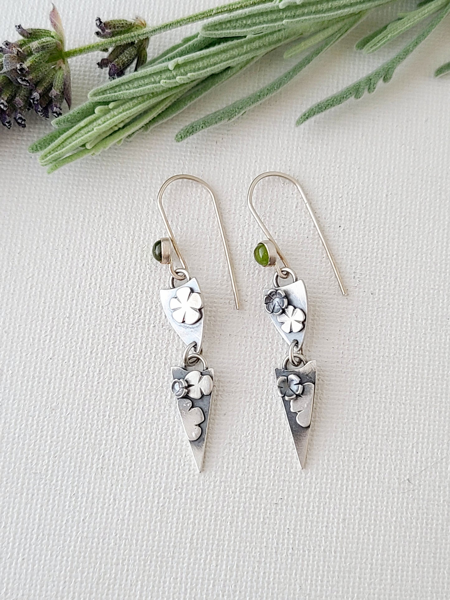 Blossom earrings - Peridot shield dangles