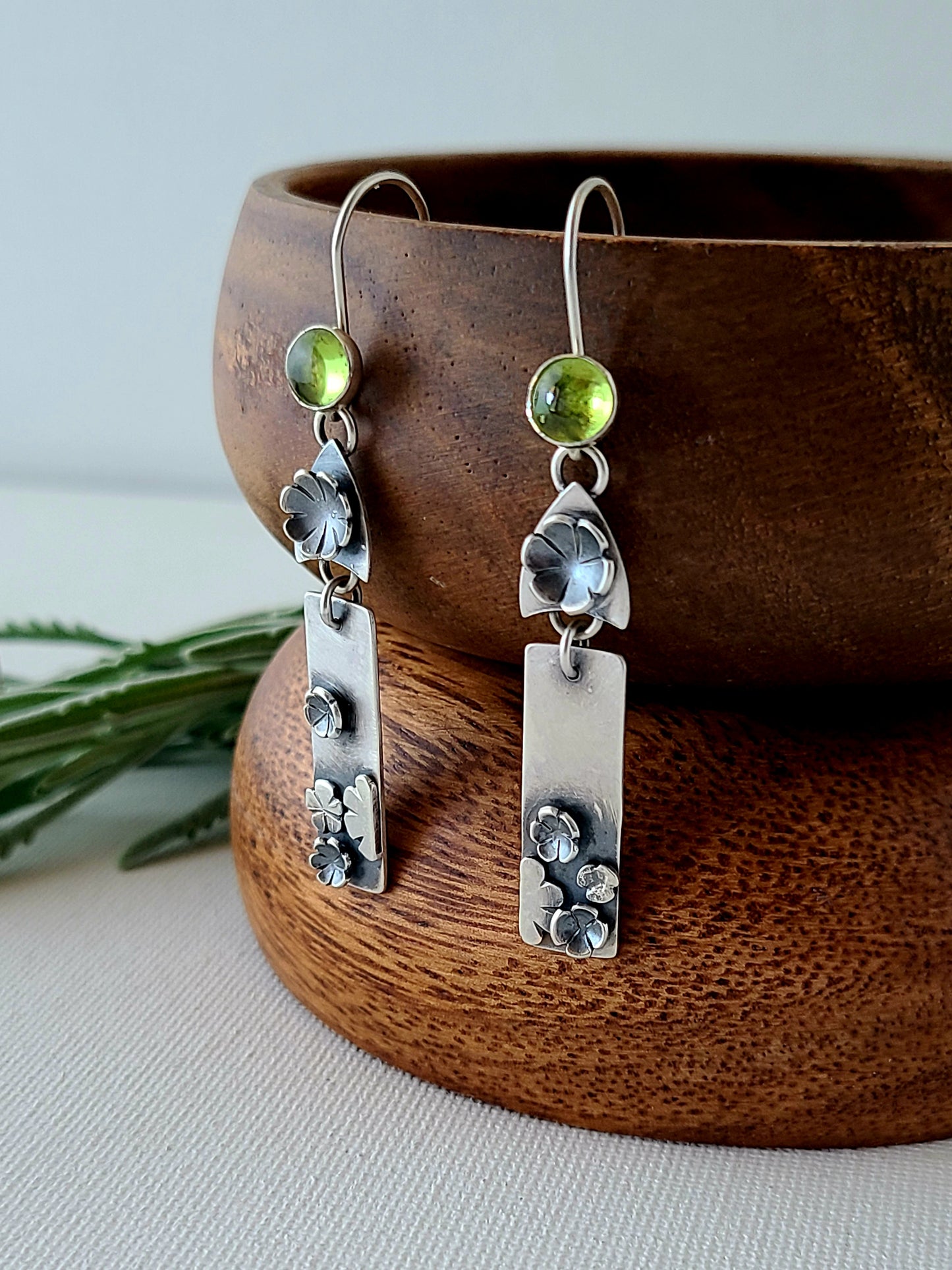Blossom Earrings - Peridot rectangle dangles