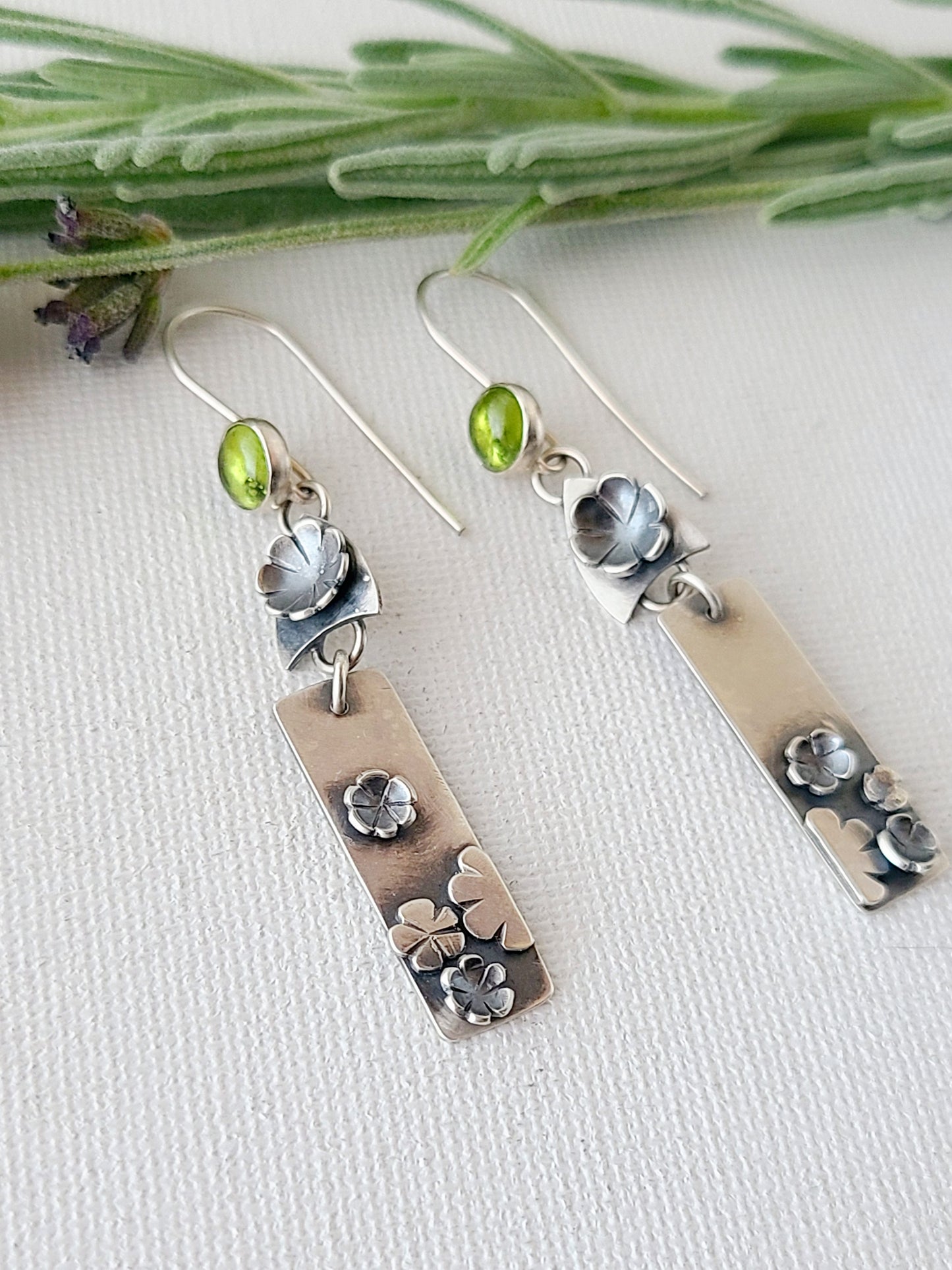 Blossom Earrings - Peridot rectangle dangles