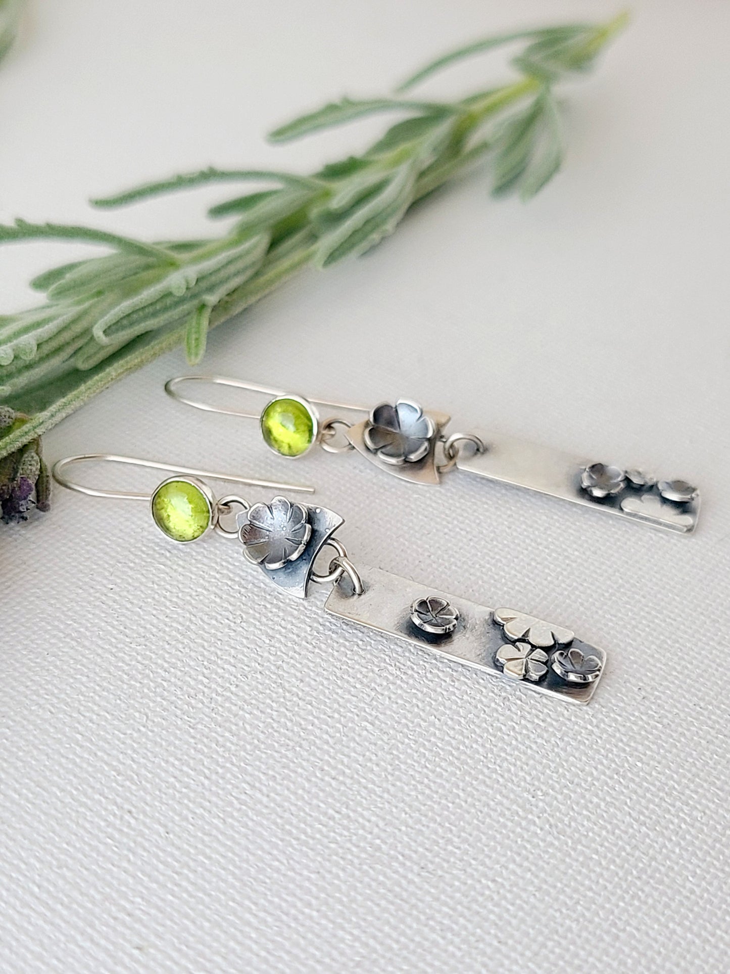 Blossom Earrings - Peridot rectangle dangles